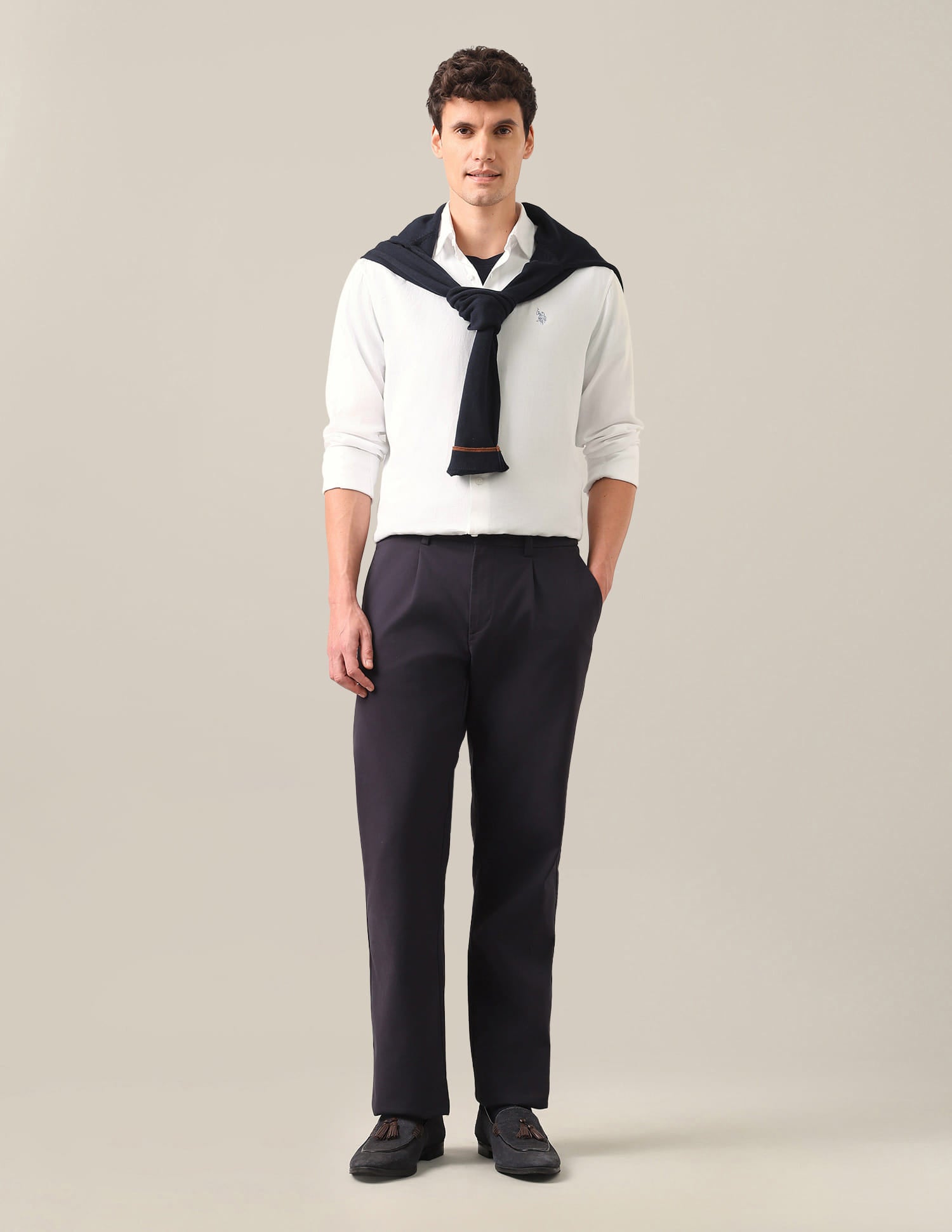 Dobby Tailored Fit Shirt White - U.S. Polo Assn. India | Large