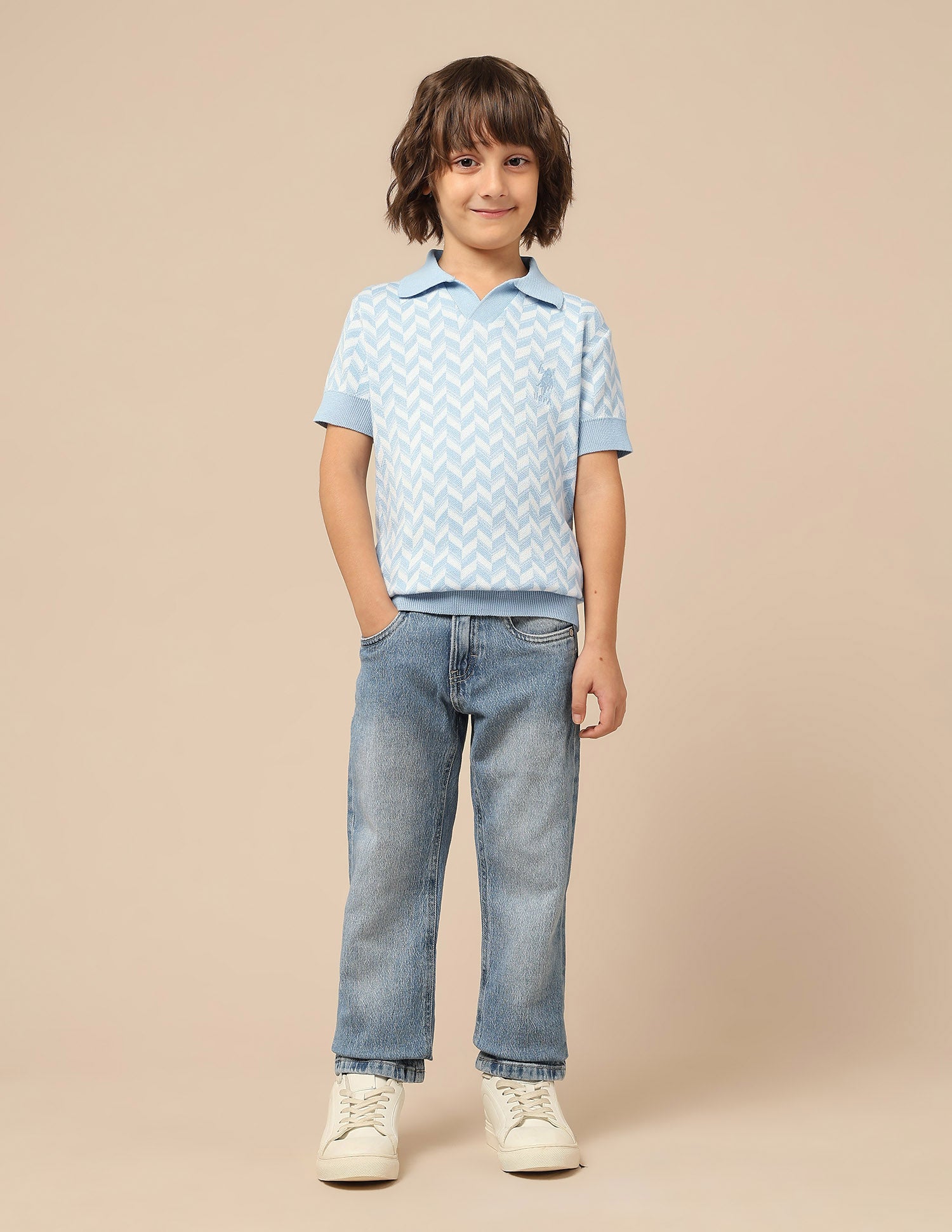 Boys Chevron Printed Regular Fit Polo Shirt White - U.S. POLO ASSN. | Large