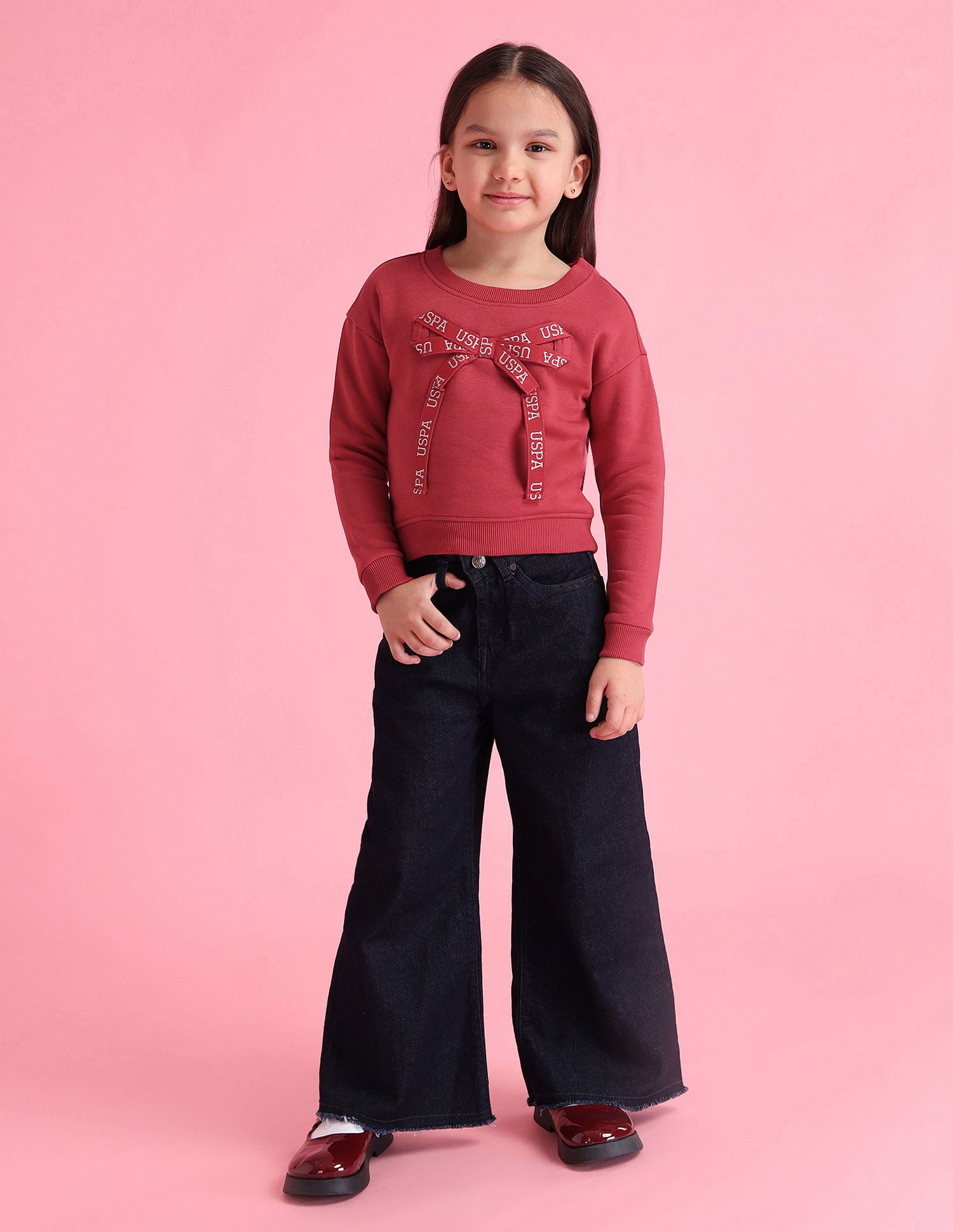 Girls Appliqued Regular Fit Sweatshirt Red - U.S. POLO ASSN. | Large