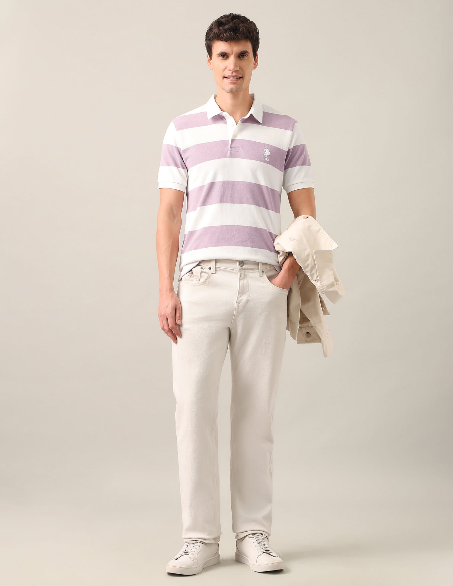 Horizontal Striped Slim Fit Polo Shirt Pink - U.S. Polo Assn. India | Large