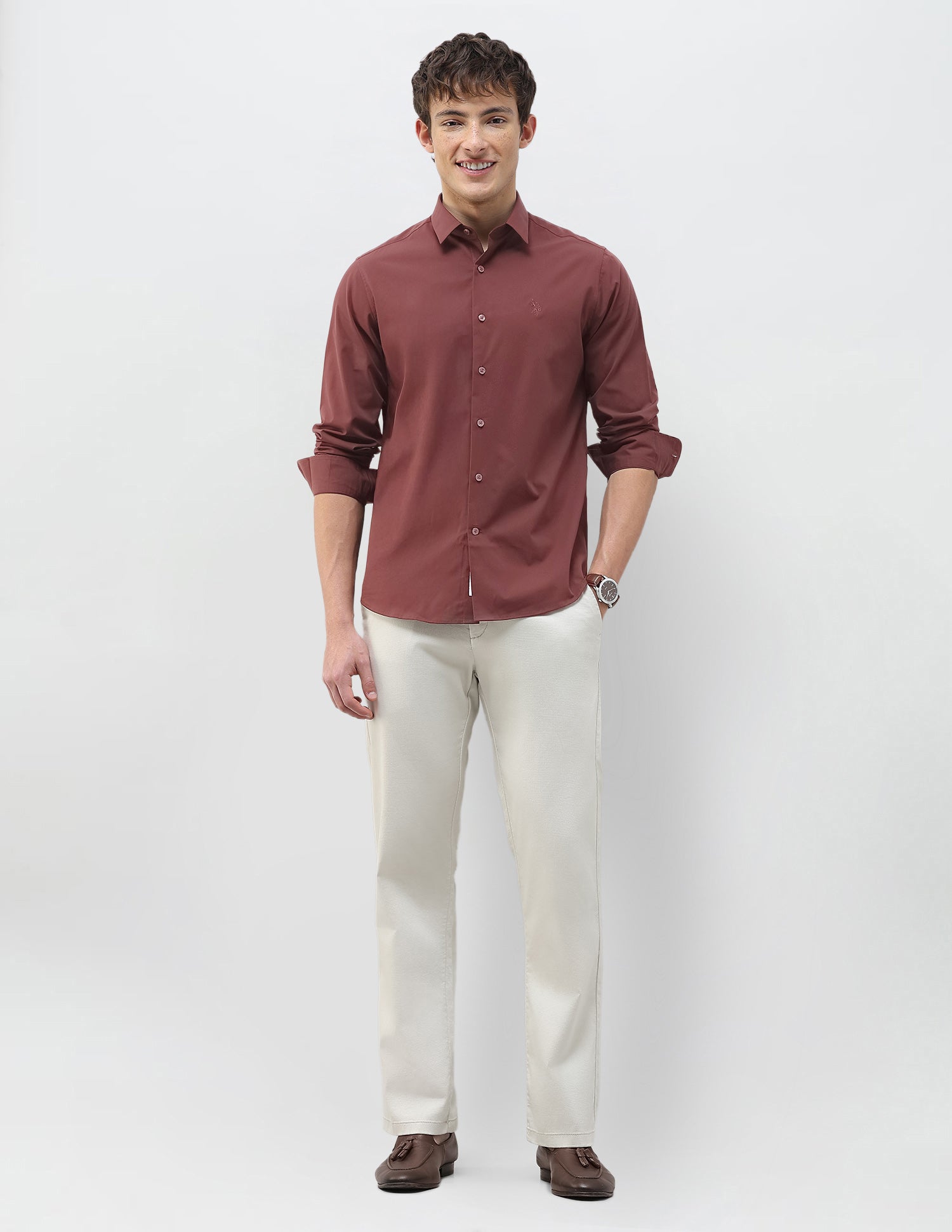 Solid Regular Fit Shirt Maroon - U.S. Polo Assn. India | Large