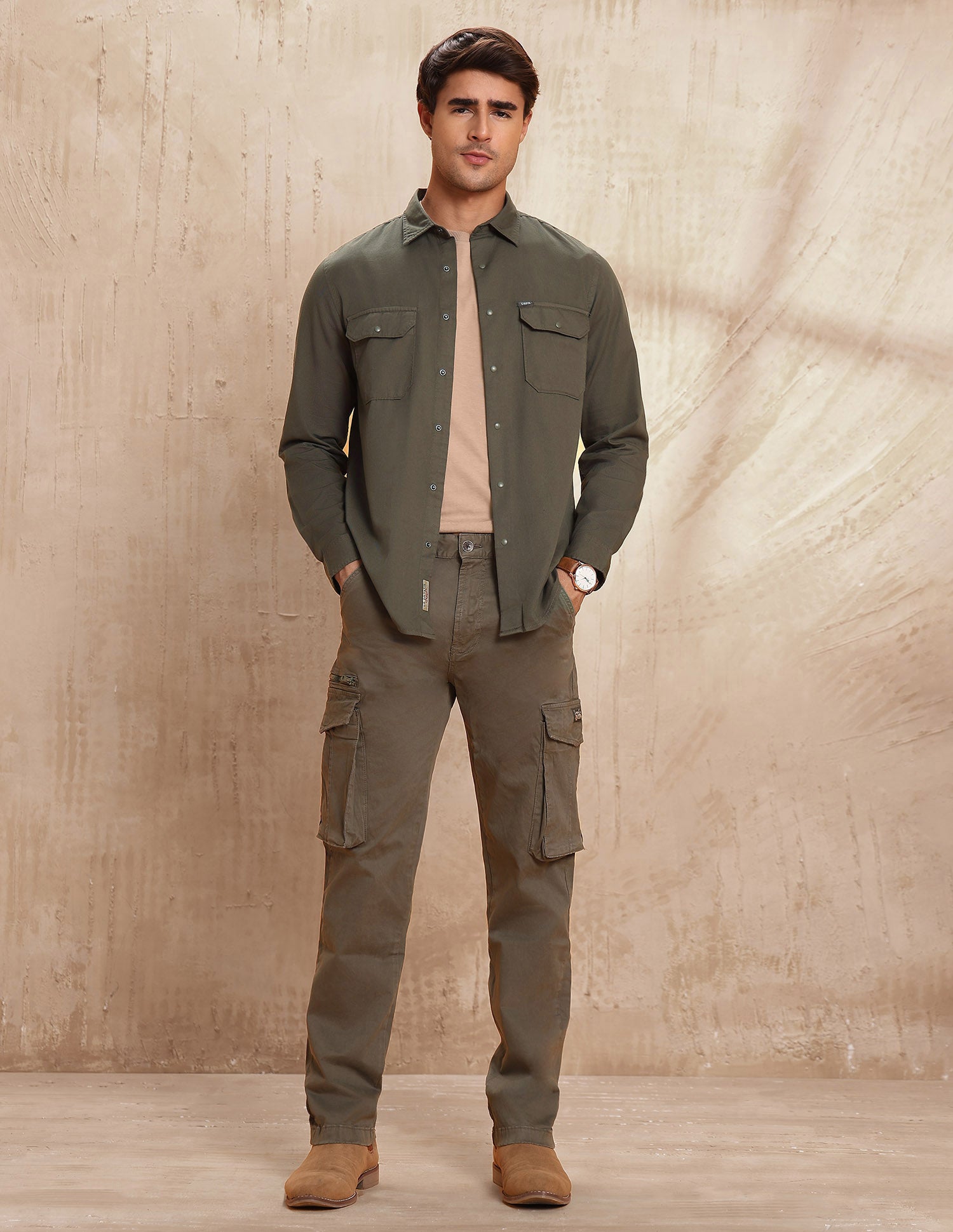 Slim Fit Pure Cotton Shirt Olive - U.S. POLO ASSN. | Large