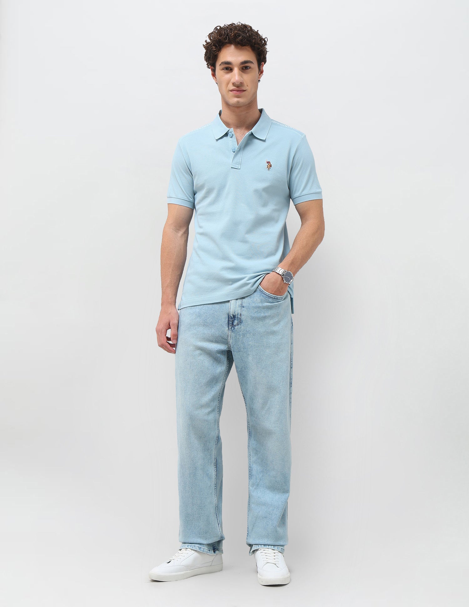 Solid Slim Fit Polo Shirt Light Blue - U.S. Polo Assn. India | Large