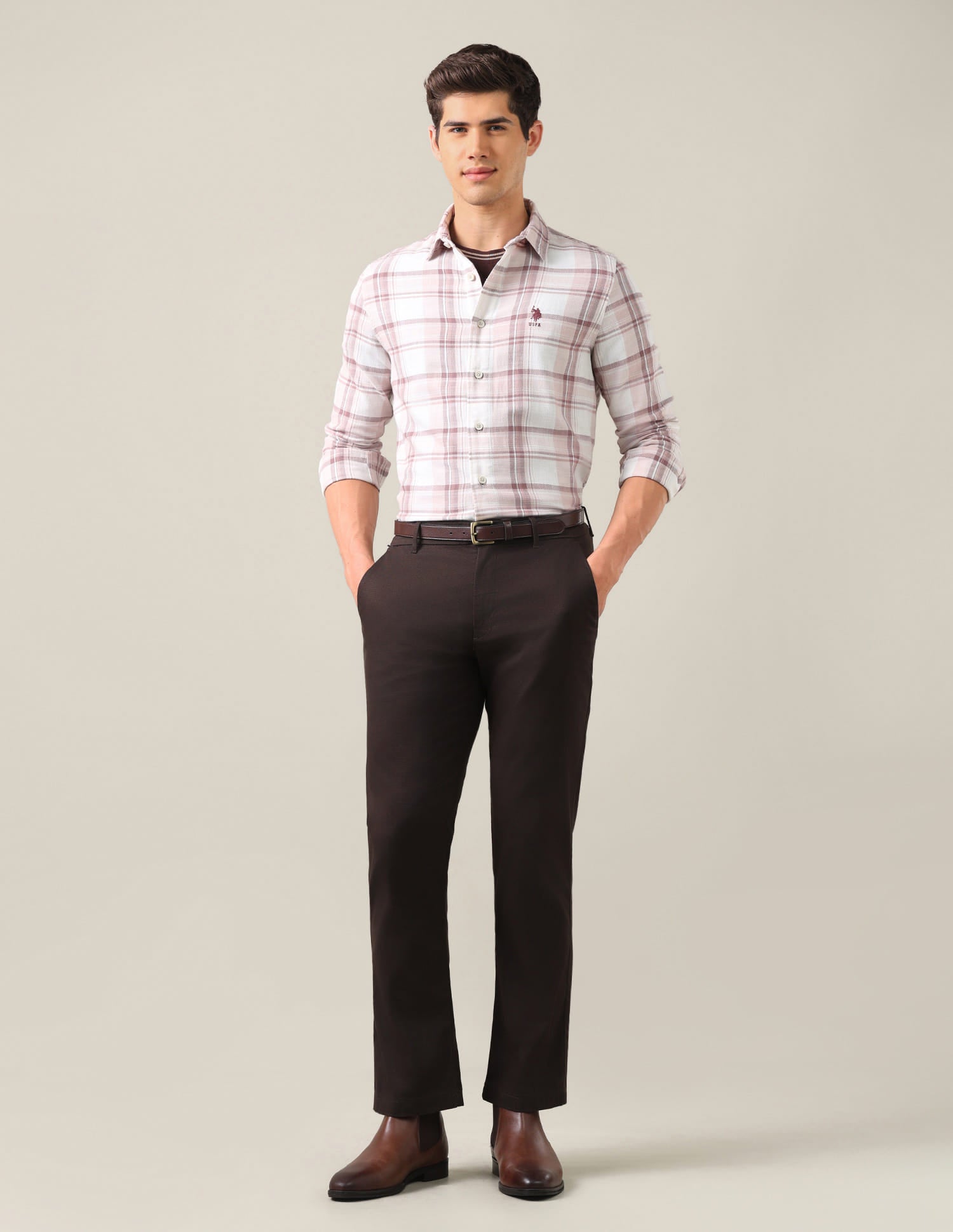 Plaid Checked Twill Shirt Pink - U.S. Polo Assn. India | Large