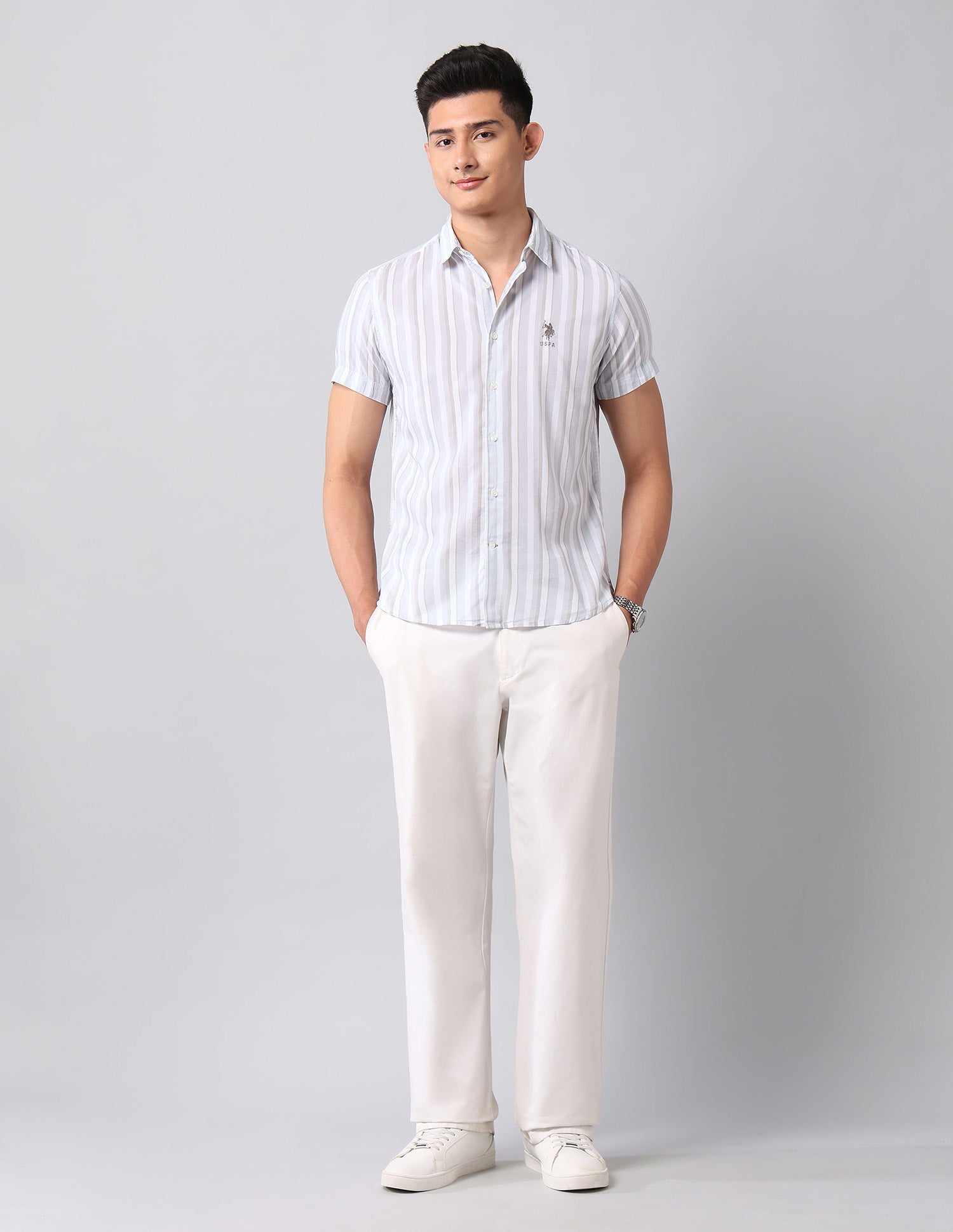 Vertical Striped Regular Fit Shirt Beige - U.S. Polo Assn. India | Large