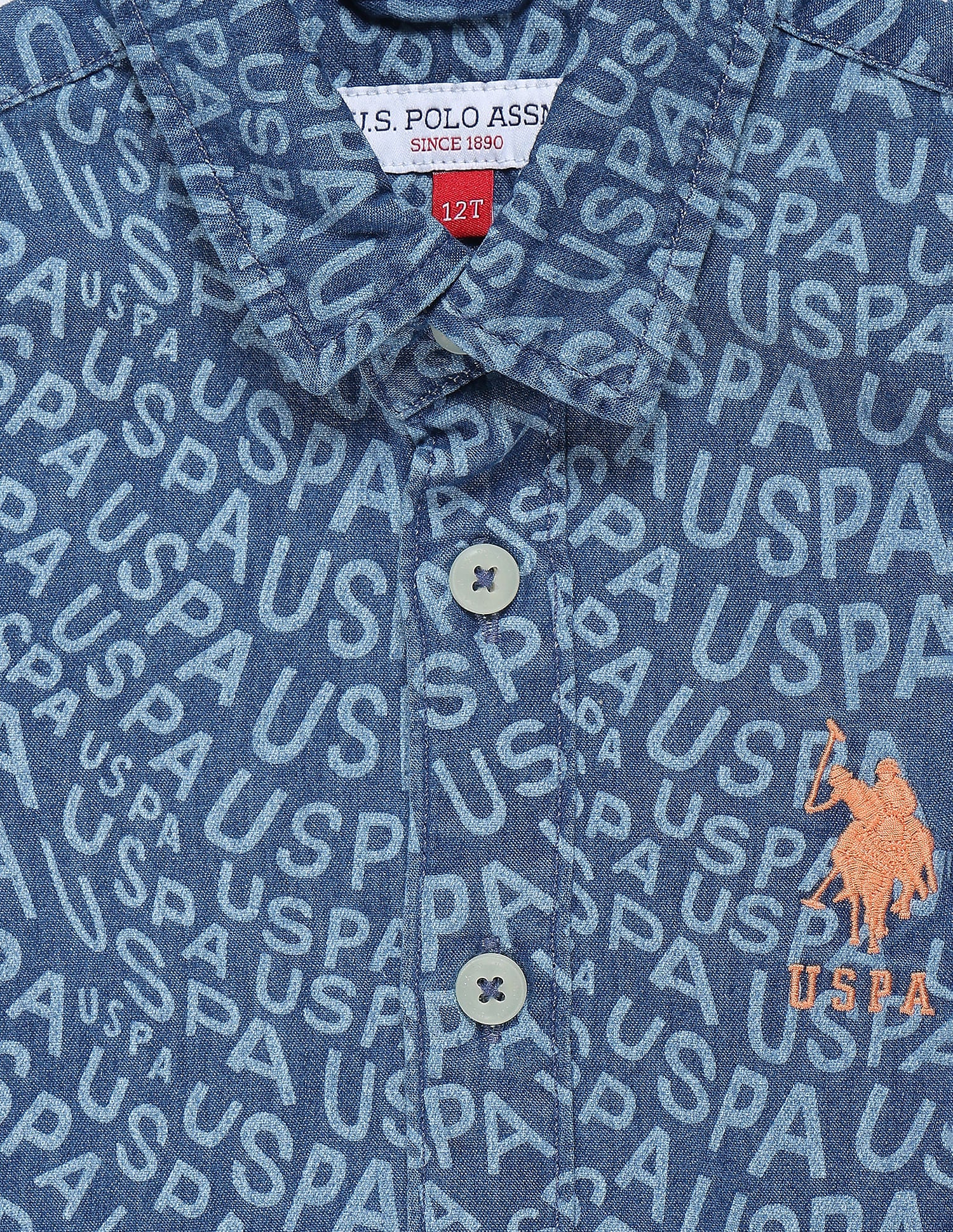 Boys All Over Print Chambray Shirt Blue - U.S. POLO ASSN. | Large