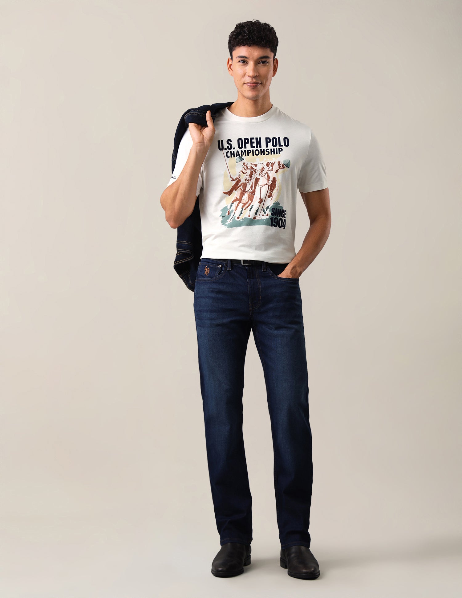 Graphic Brand Printed Slim Fit T-Shirt Ivory - U.S. Polo Assn. India | Large