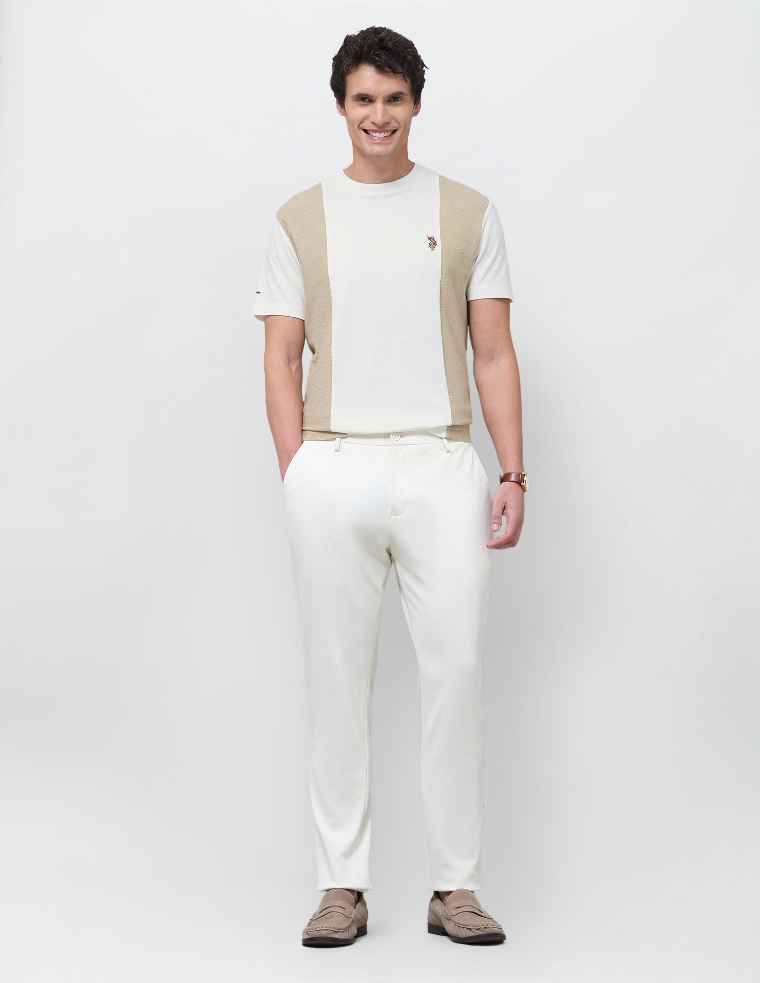 Colourblocked Slim Fit T-Shirt Ivory - U.S. Polo Assn. India | Large