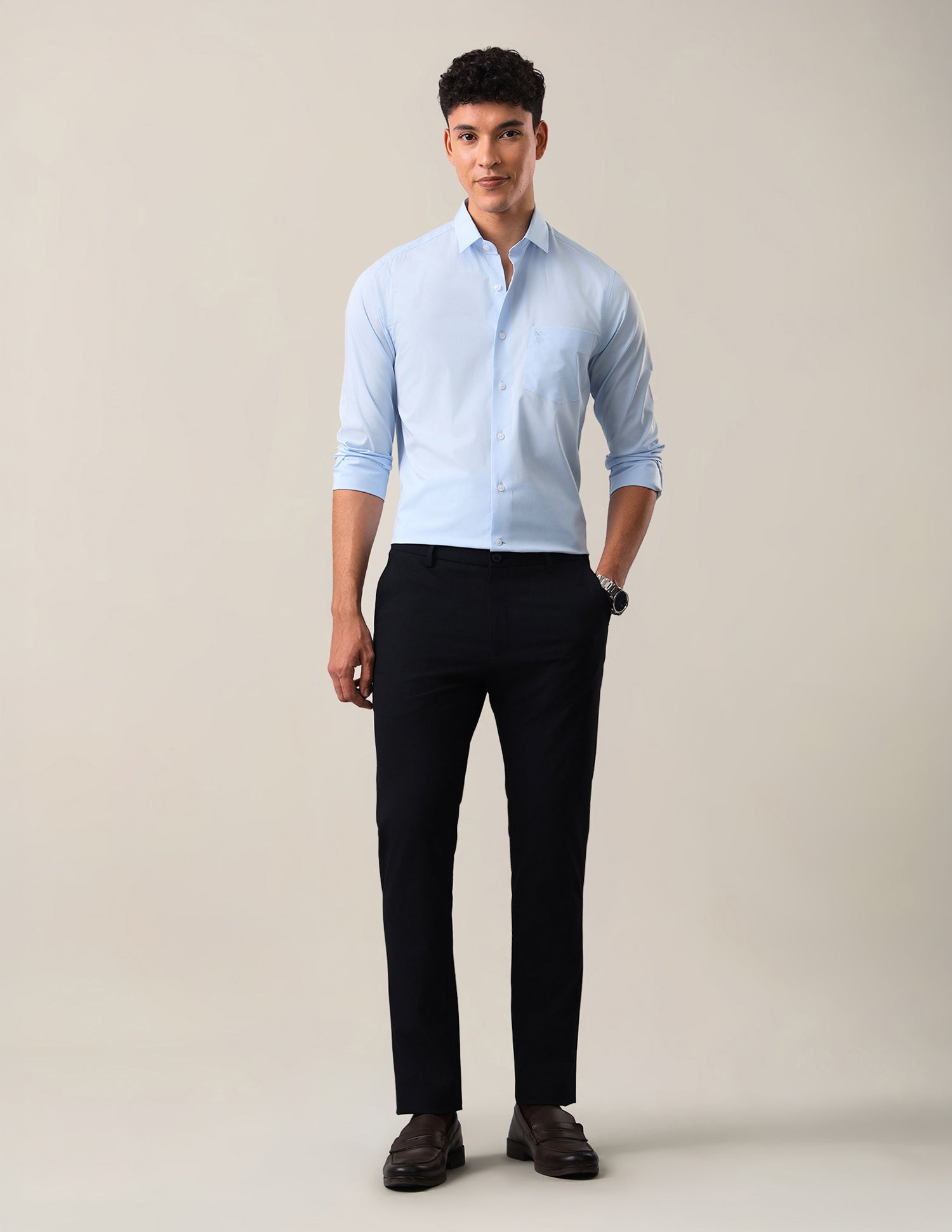 Solid Tailored Fit Shirt Light Blue - U.S. Polo Assn. India | Large