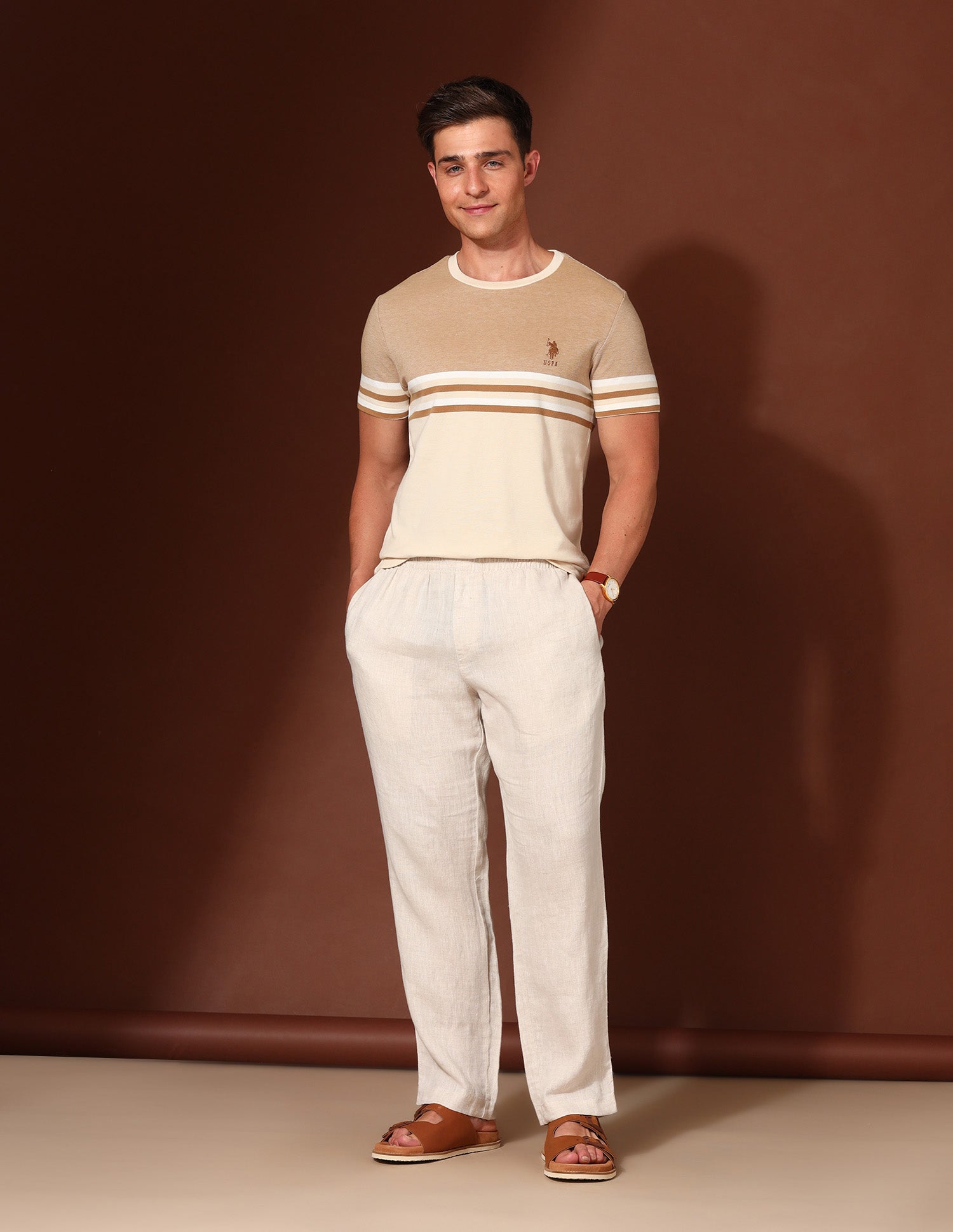 Pure Cotton Working Holiday T-Shirt Beige - U.S. Polo Assn. India | Large