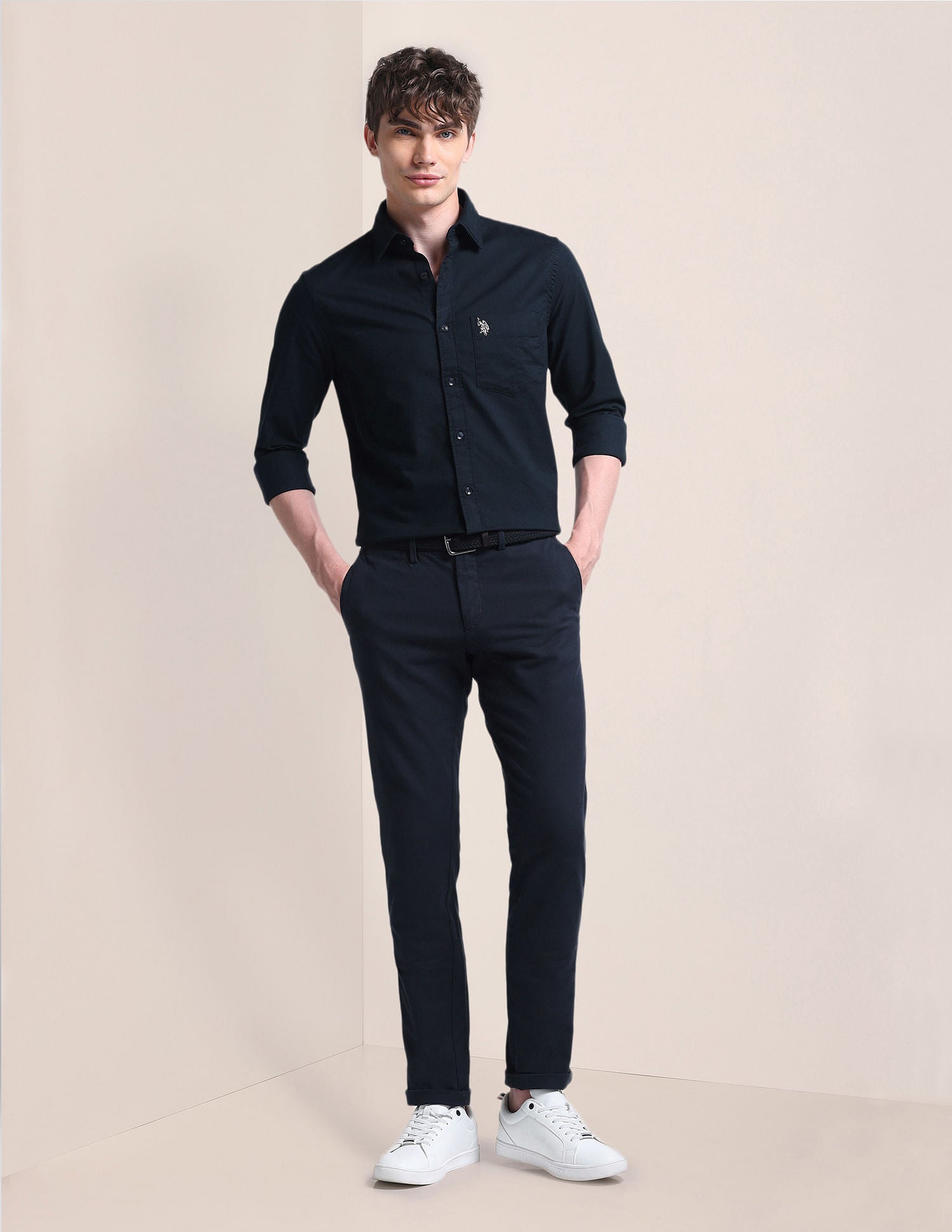 Cutaway Collar Cotton Shirt Blue - U.S. Polo Assn. India | Large