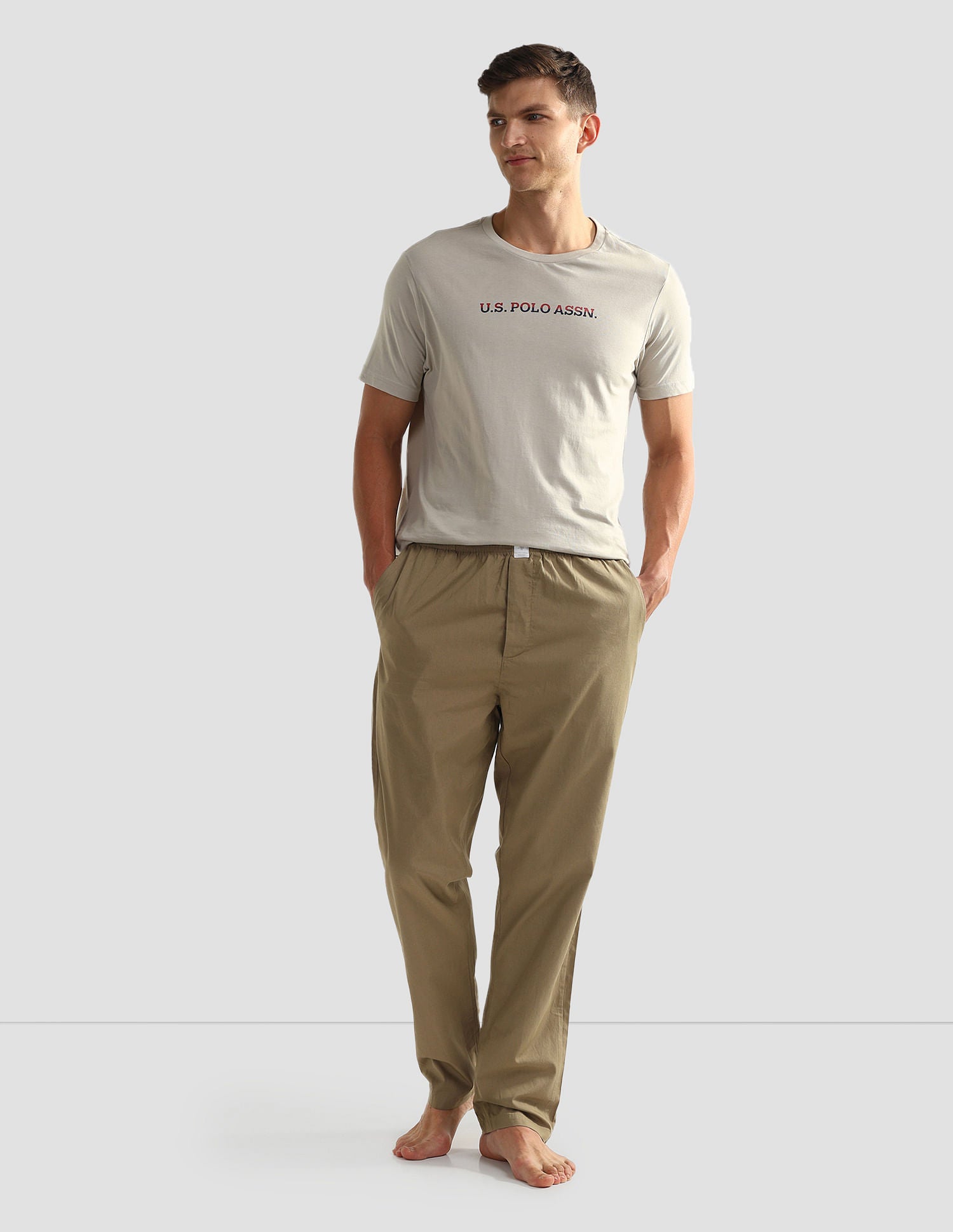 Mid Rise Solid OELP6 Lounge Track Pants - Pack Of 1 Khaki - U.S. POLO ASSN. | Large