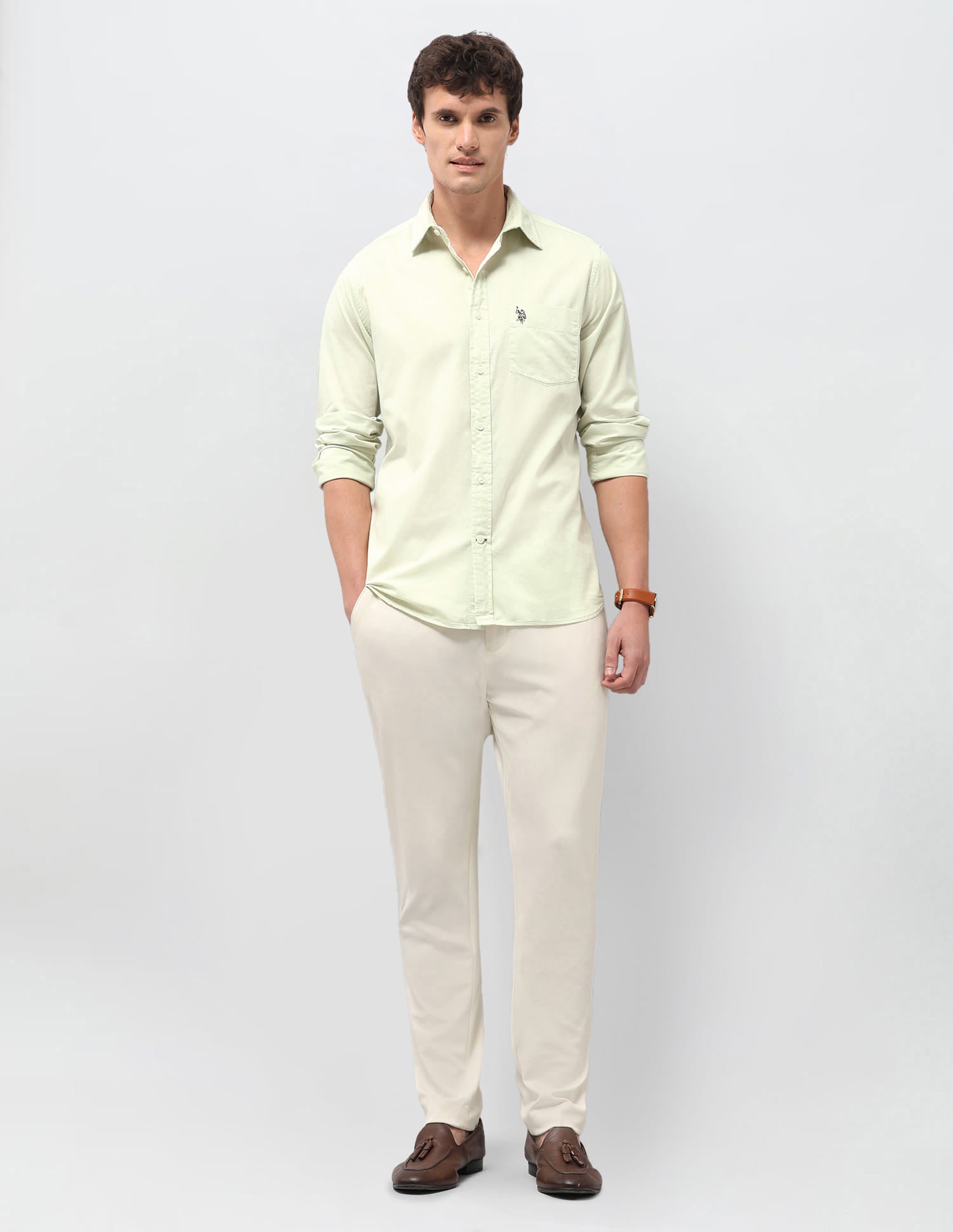 Solid Tailored Fit Shirt Green - U.S. Polo Assn. India | Large