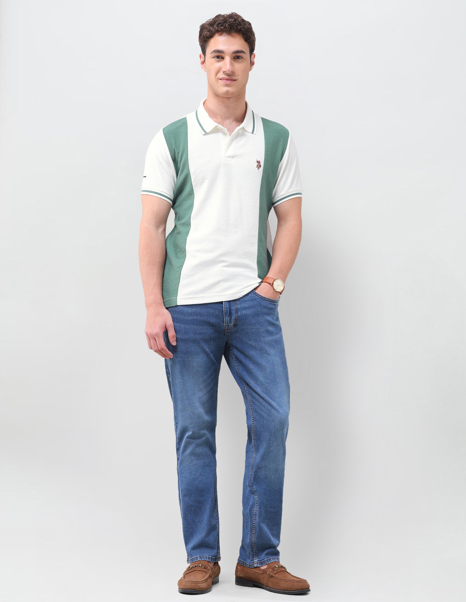 Colourblocked Slim Fit Polo Shirt Ivory - U.S. Polo Assn. India | Large