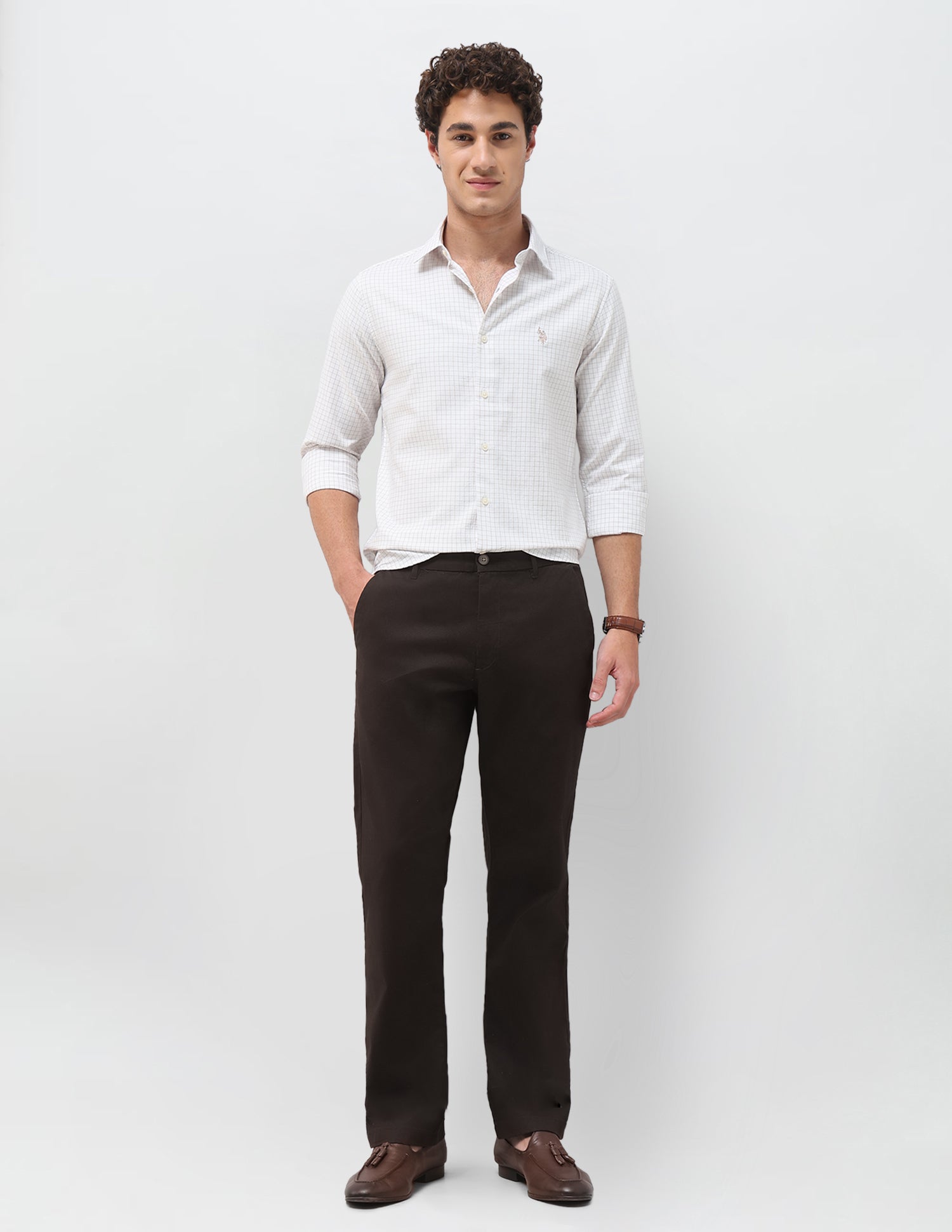 Graph Checked Regular Fit Shirt Ivory - U.S. Polo Assn. India | Large