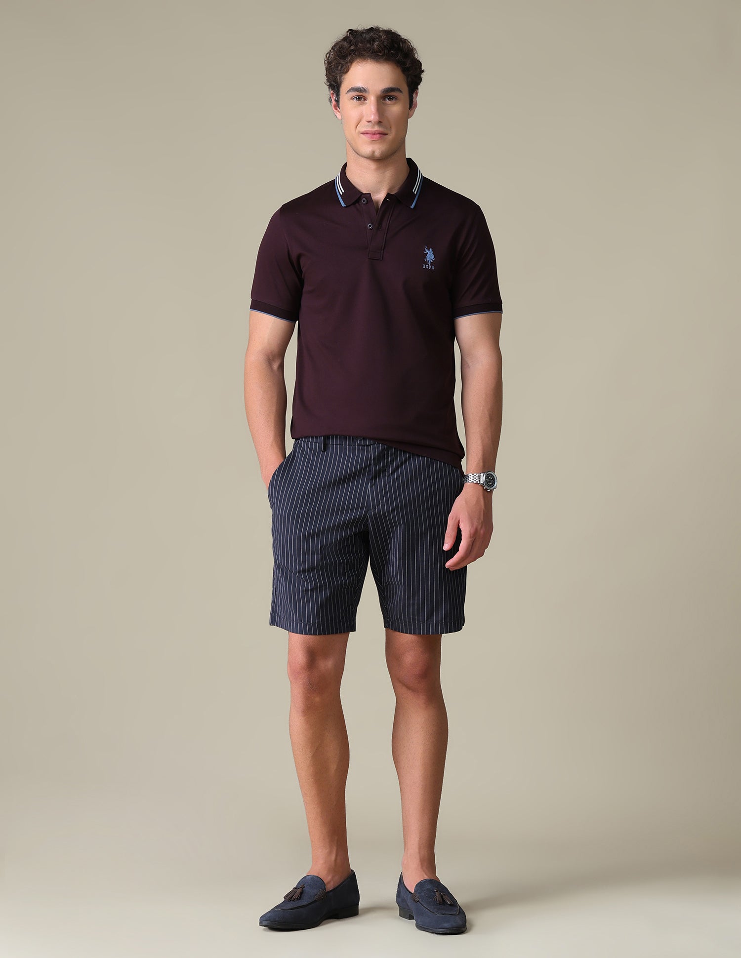 Regular Fit Solid Polo Shirt Purple - U.S. Polo Assn. India | Large