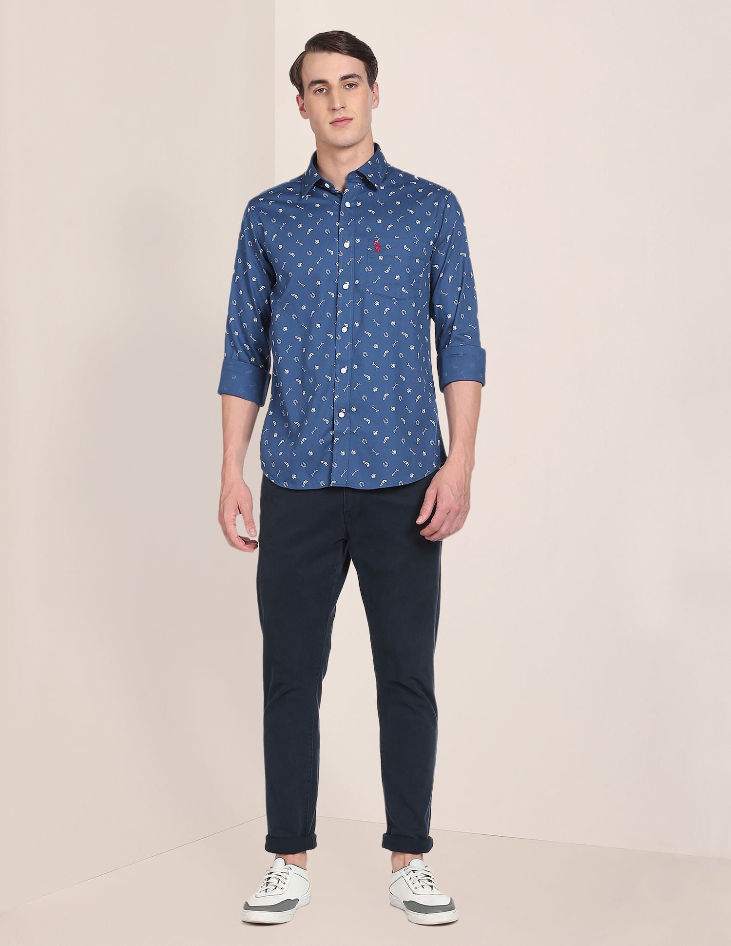 Herringbone All Over Print Casual Shirt Navy - U.S. Polo Assn. India | Large