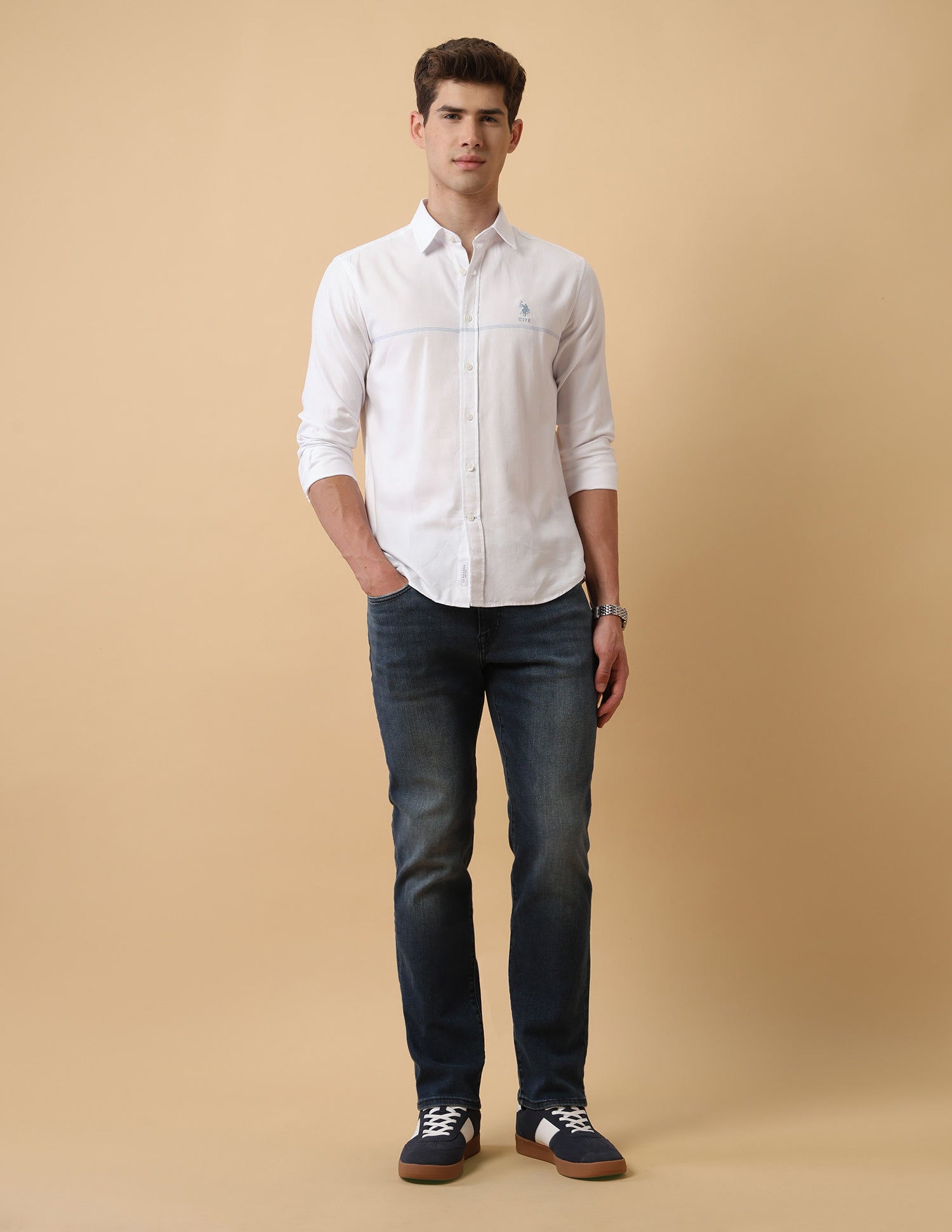 Pacho X Twill Regular Fit Shirt White - U.S. Polo Assn. India | Large