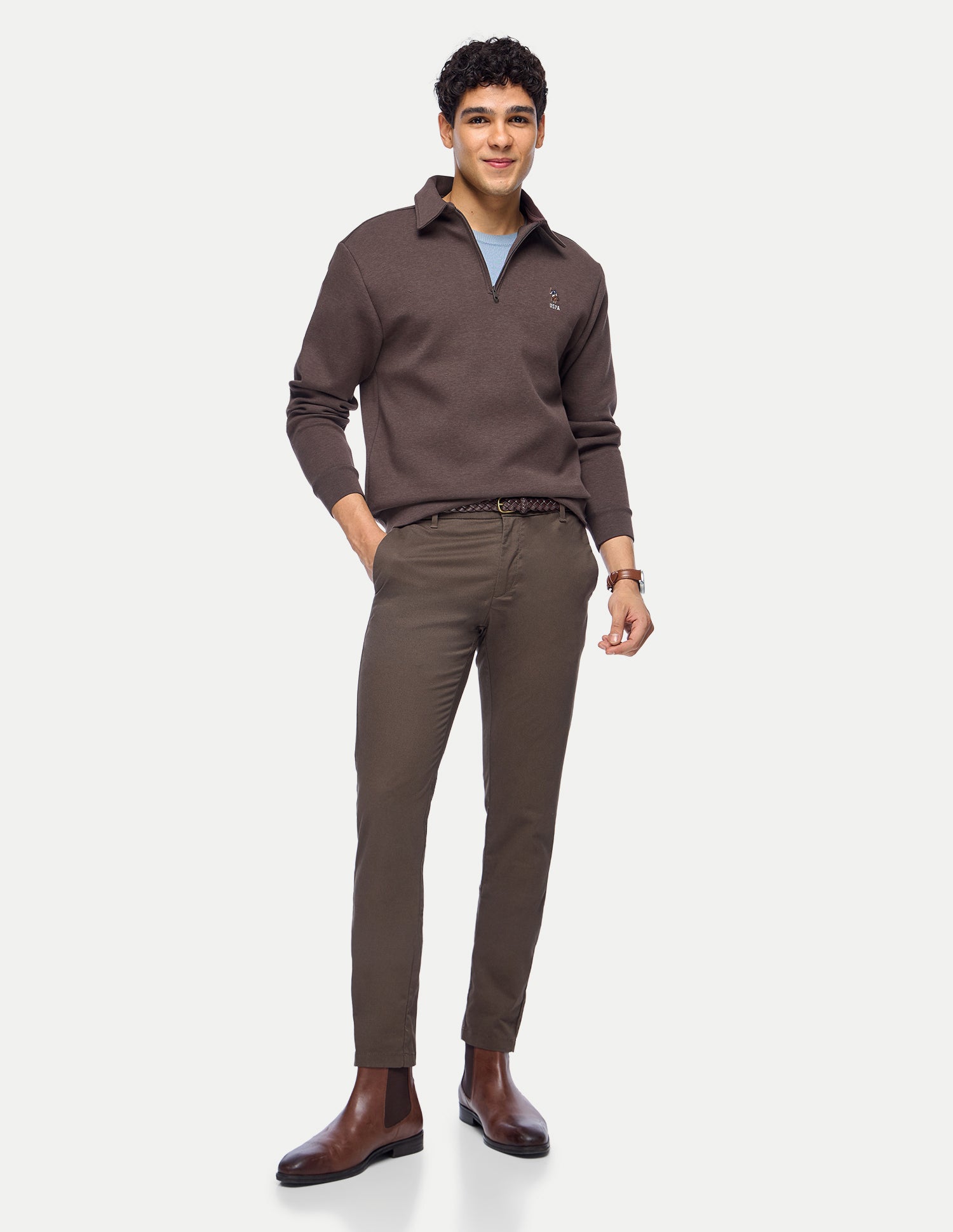 Heathered Slim Fit Sweatshirt Brown - U.S. Polo Assn. India | Large