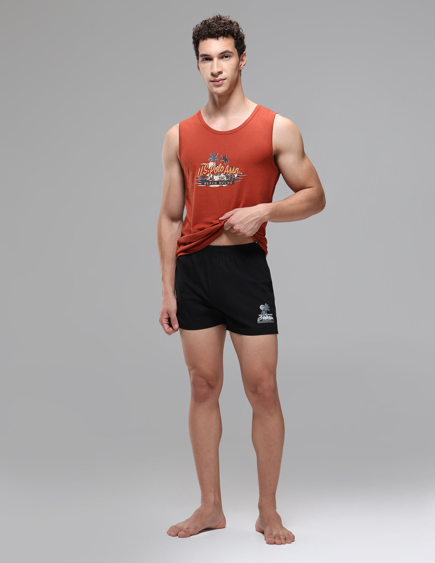 Pure Cotton Mid Rise OEX14 Boxers - Pack Of 1 Uspa Black - U.S. Polo Assn. India | Large
