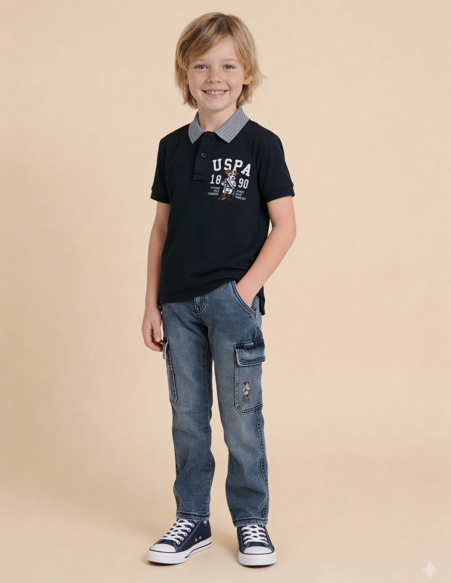 Graphic Brand Printed Regular Fit Polo Shirt Navy - U.S. Polo Assn. India | Large