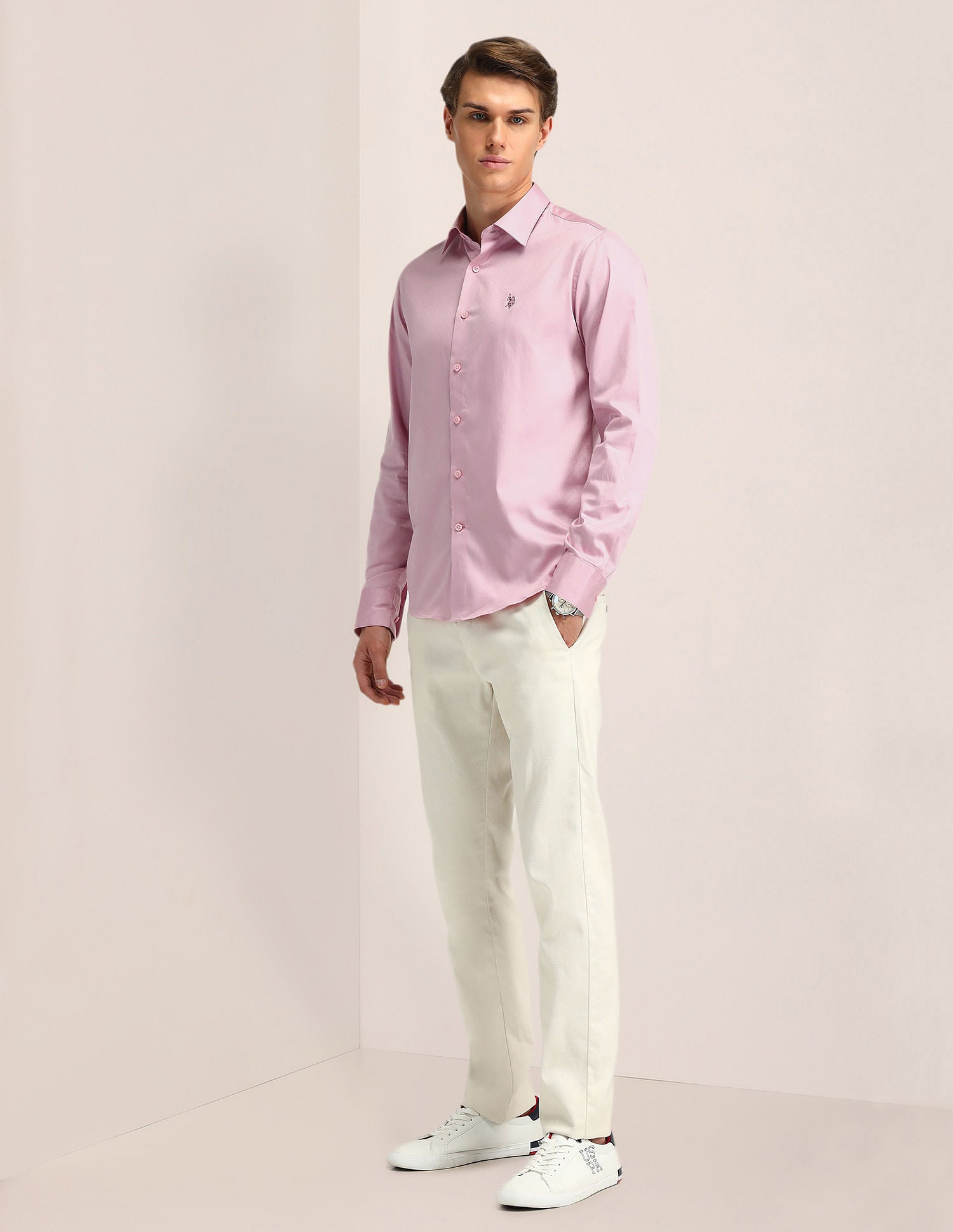 Dobby Weave Regular Fit Shirt Pink - U.S. Polo Assn. India | Large