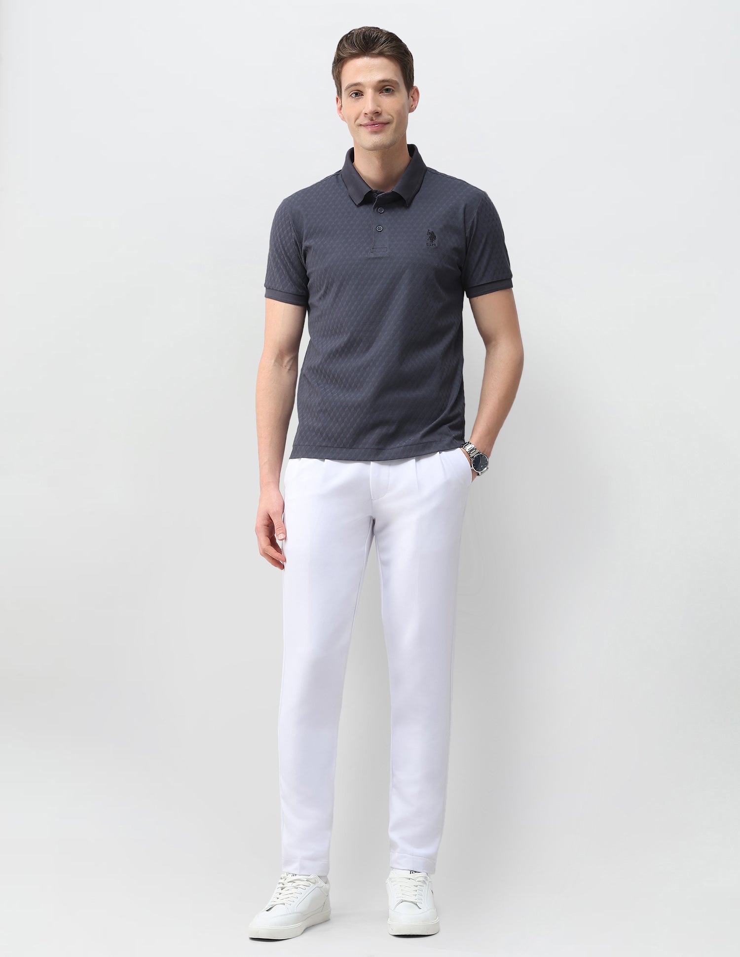 Textured Slim Fit Polo Shirt Dark Grey - U.S. Polo Assn. India | Large