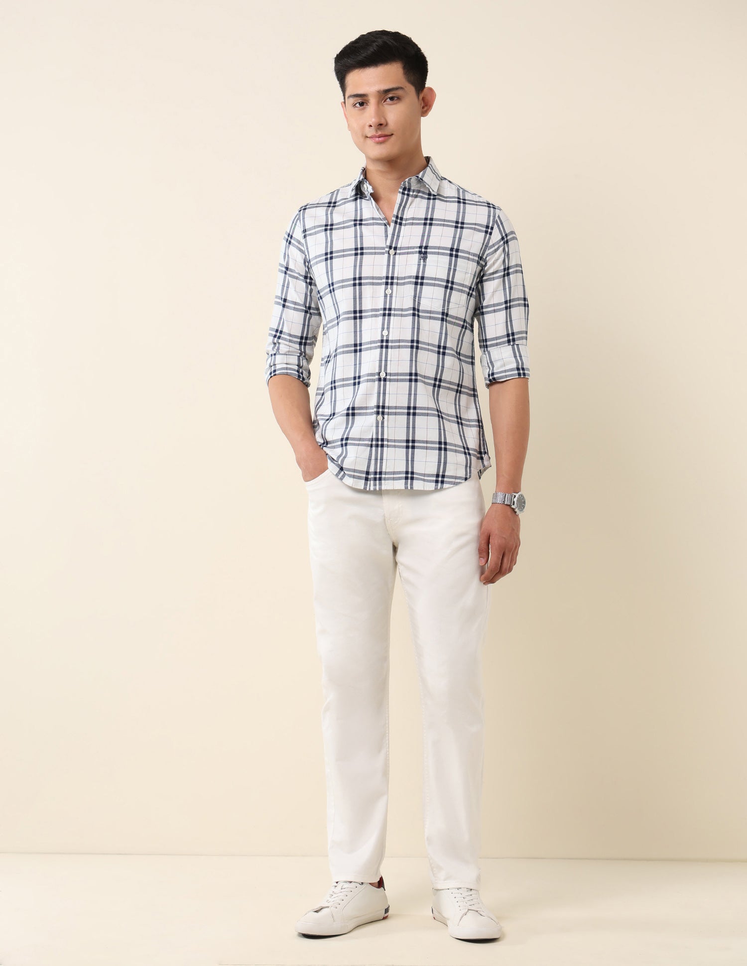 Grid Tattersall Checked Pure Cotton Shirt Navy - U.S. POLO ASSN. | Large