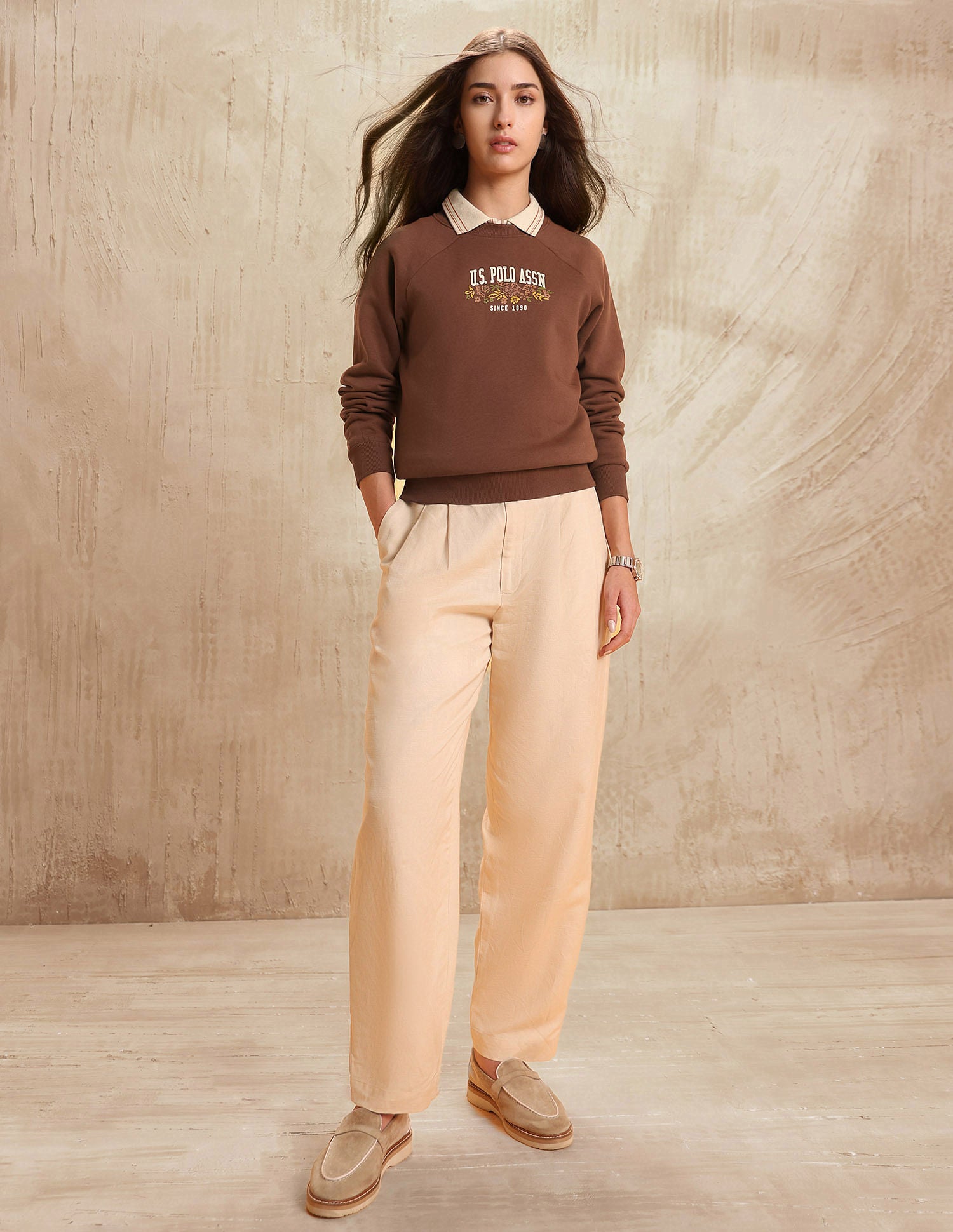 Raglan Fit Brand Printed Sweatshirt Dark Brown - U.S. POLO ASSN. | Large