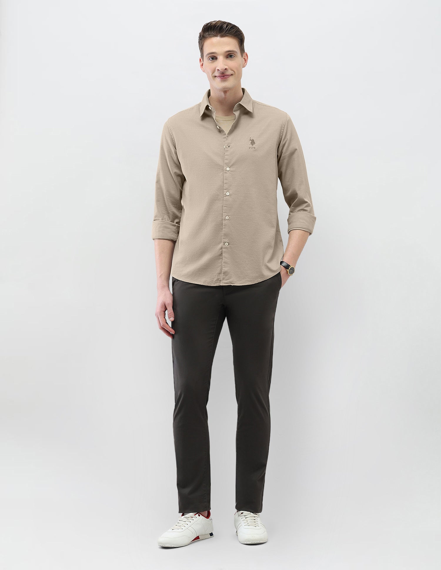 Motel On The Coast Regular Fit Shirt Khaki - U.S. Polo Assn. India | Large