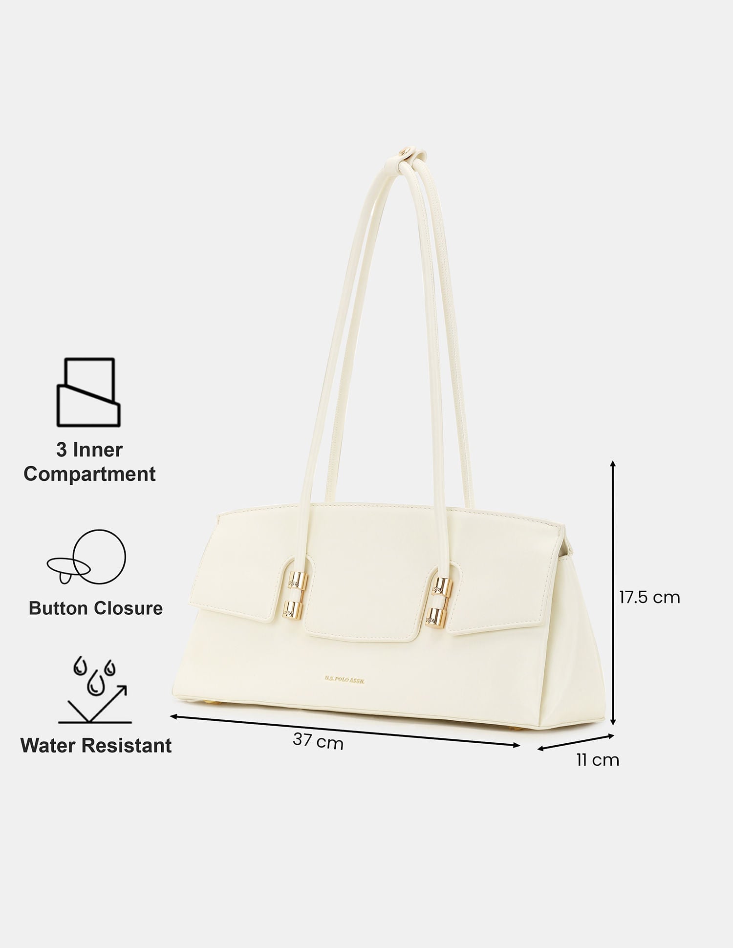 Women Bambi Shoulder Bag with Dual Compartments Off White - U.S. POLO ASSN. | Large