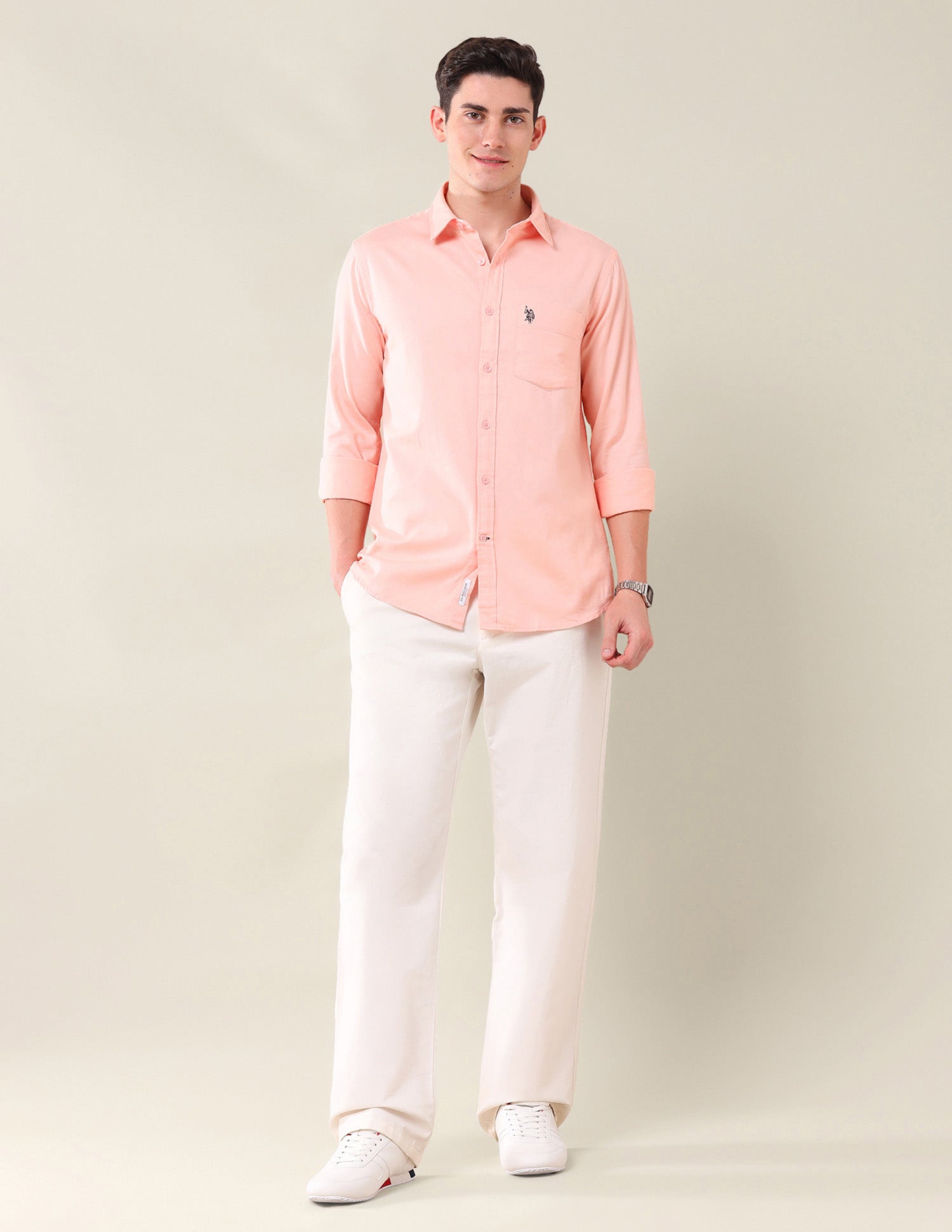 Solid Tailored Fit Shirt Peach - U.S. Polo Assn. India | Large