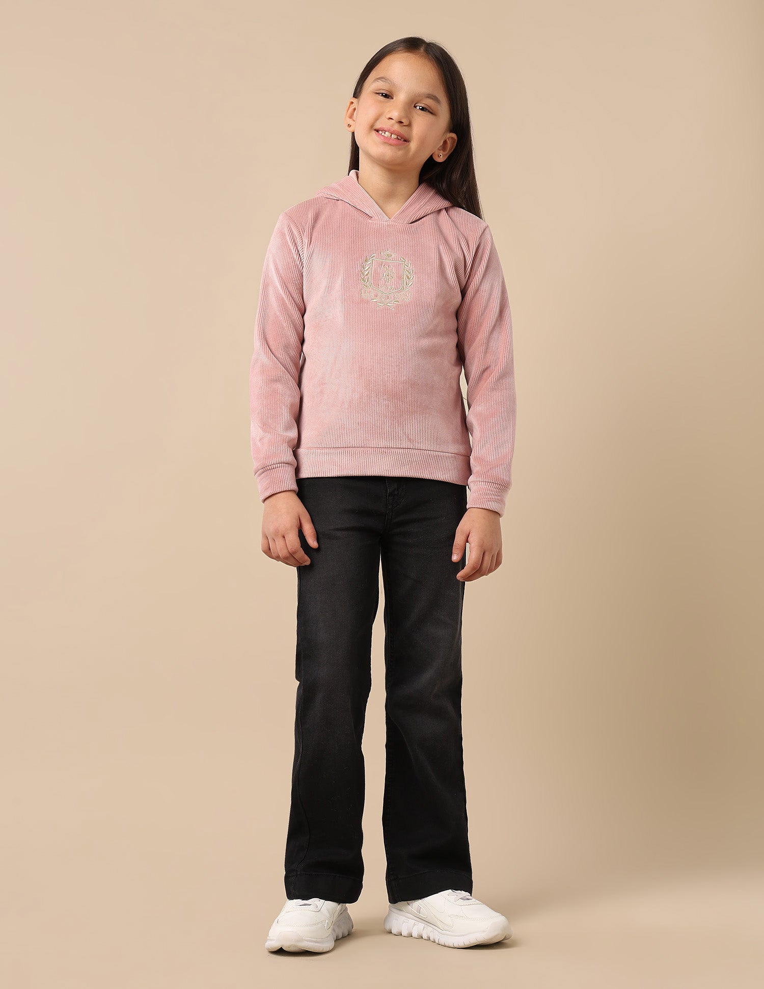 Girls Ribbed Hooded Sweatshirt Light Pink - U.S. POLO ASSN. | Large