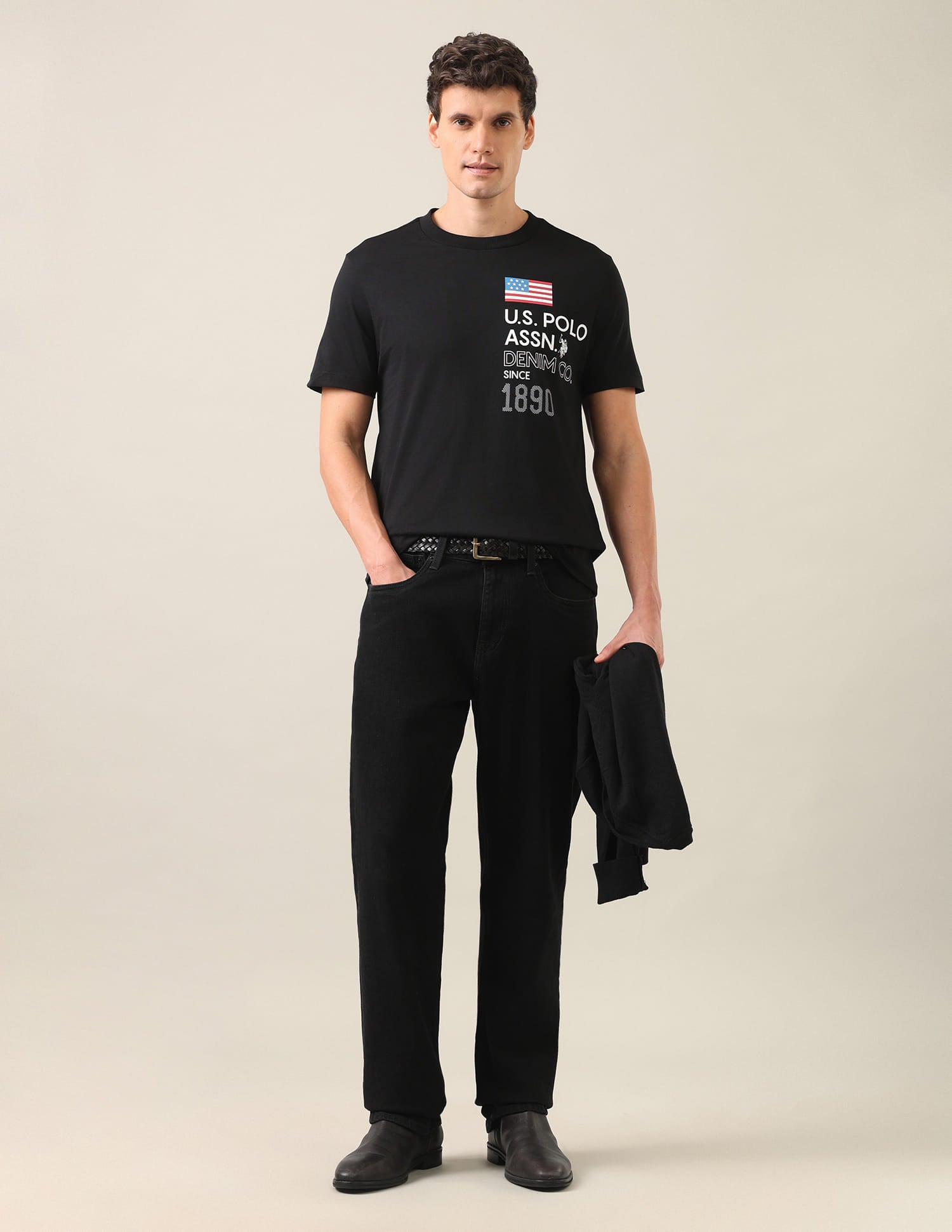 Typographic Brand Printed Regular Fit T-Shirt Black - U.S. Polo Assn. India | Large