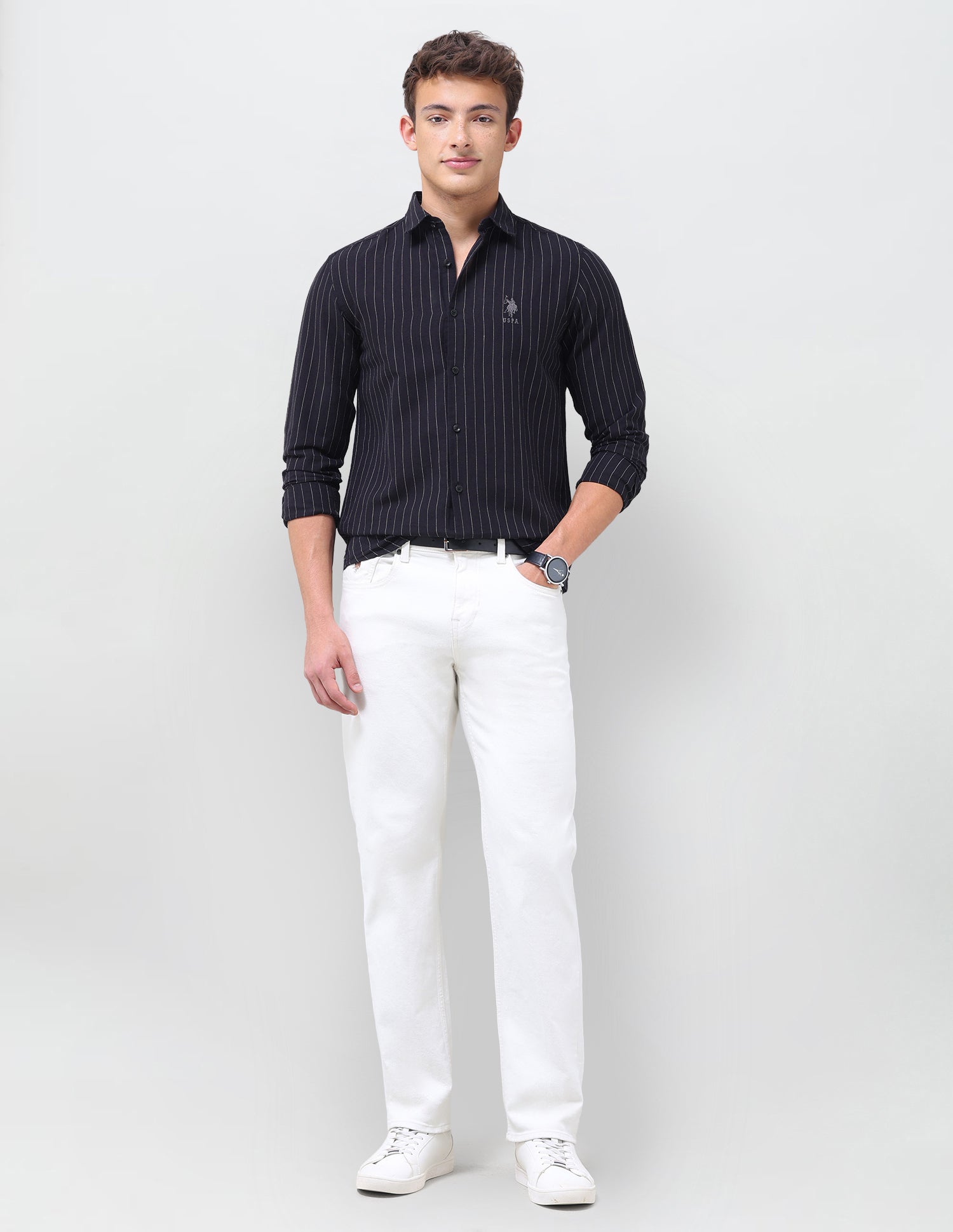 Vertical Striped Regular Fit Shirt Black - U.S. Polo Assn. India | Large