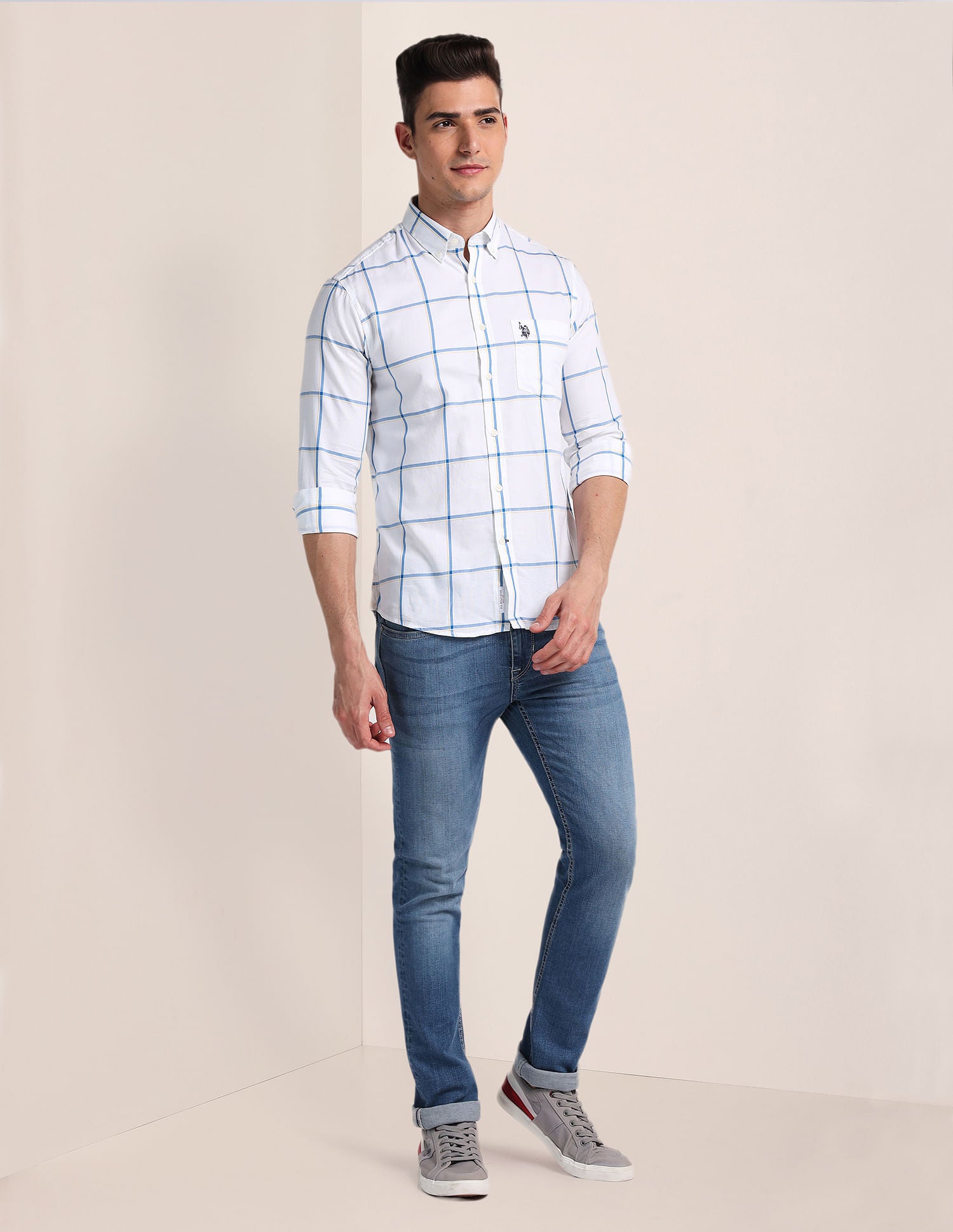 Windowpane Check Dobby Shirt White - U.S. Polo Assn. India | Large