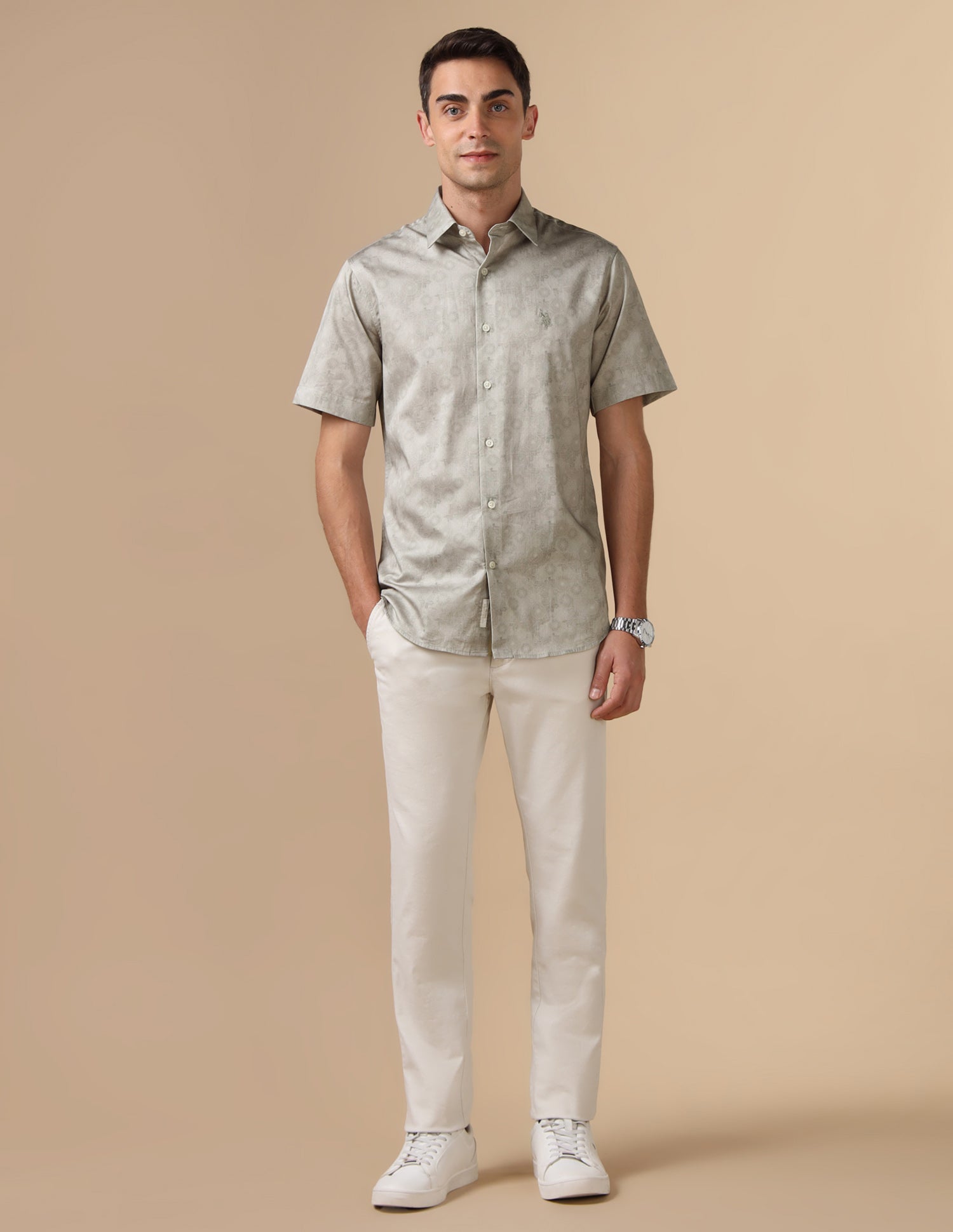 Tailored Fit Satin Shirt Light Grey - U.S. Polo Assn. India | Large
