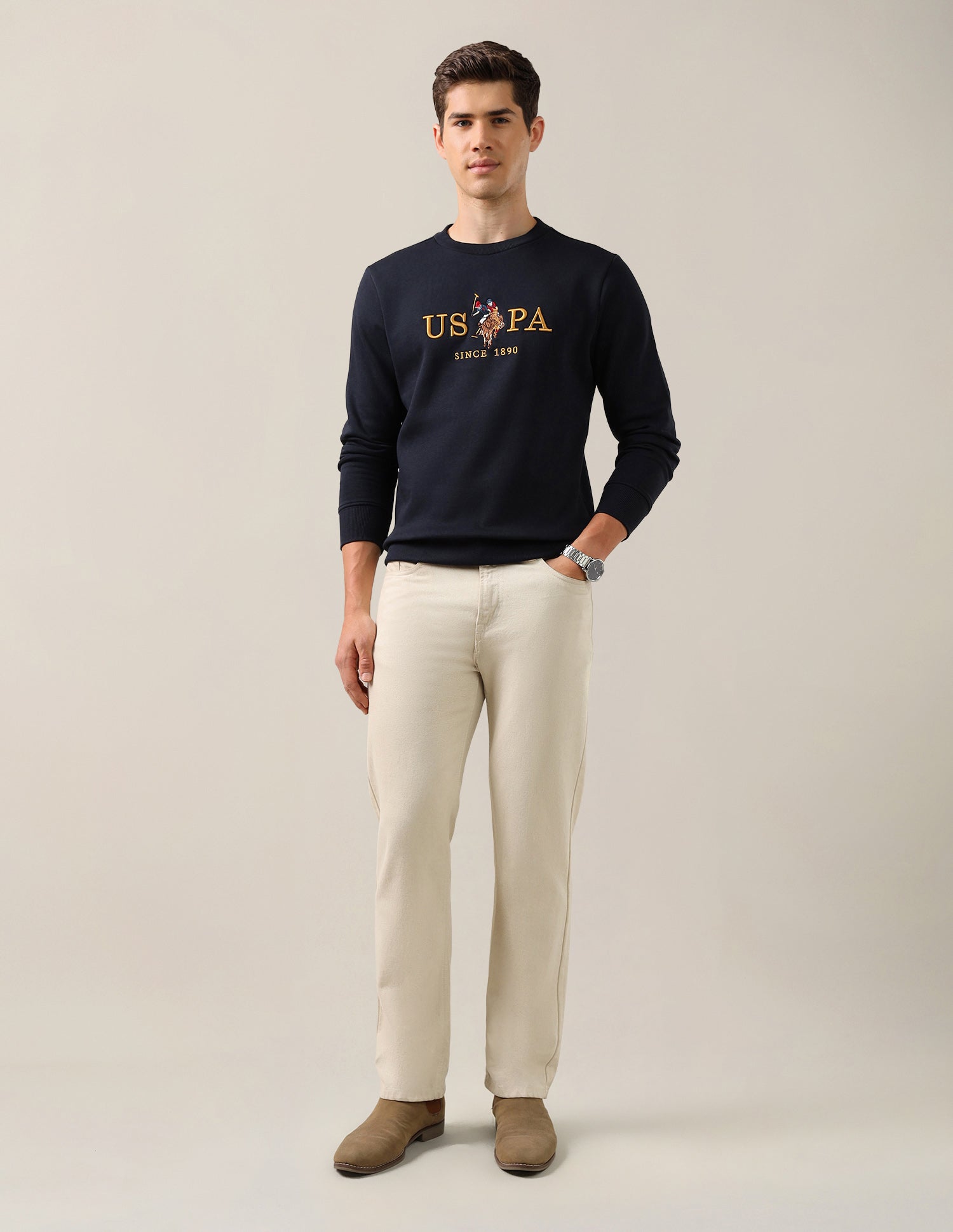 Brand Embroidered Slim Fit Sweatshirt Navy - U.S. Polo Assn. India | Large