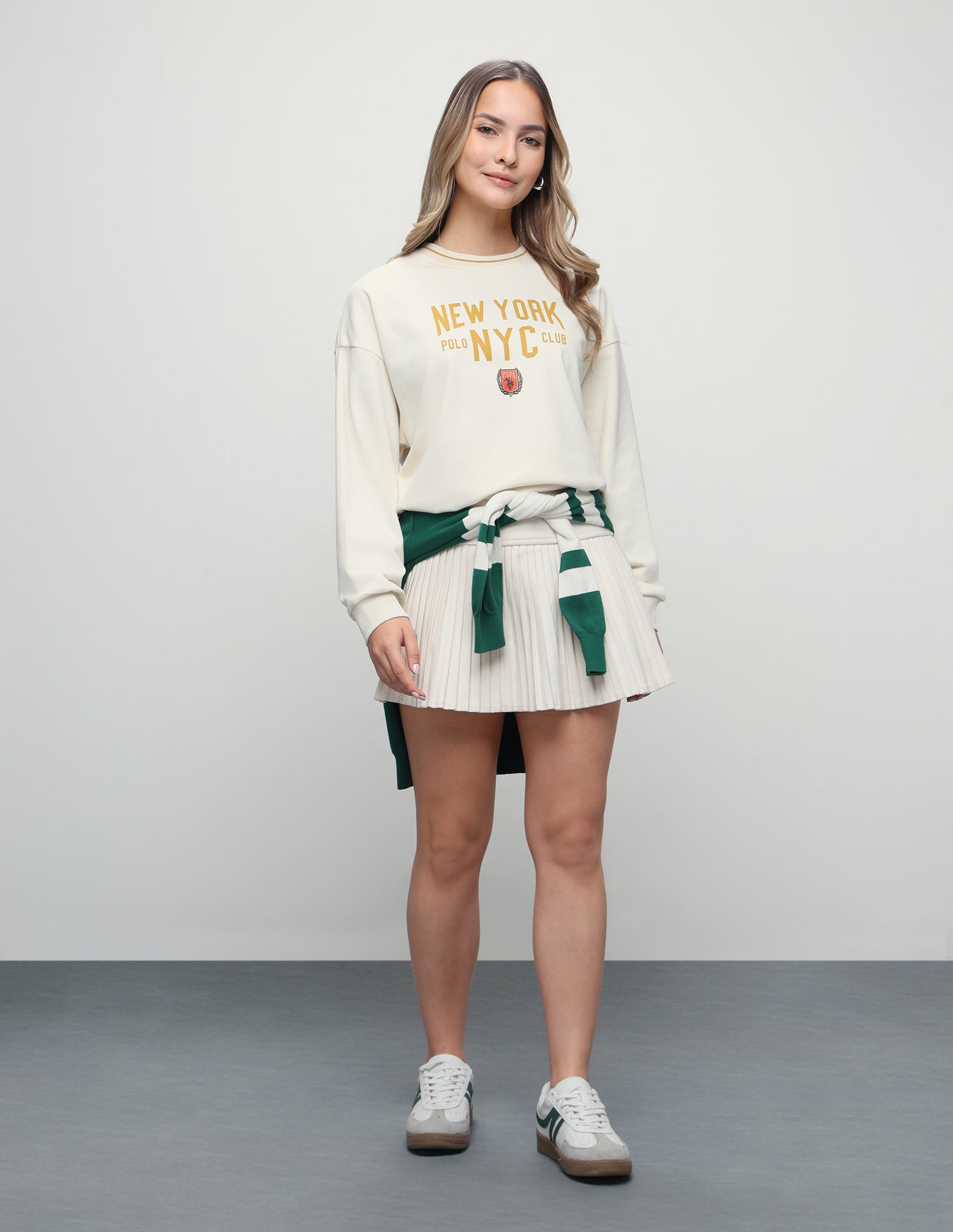 Typographic Printed Oversized Fit Sweatshirt Ecru - U.S. Polo Assn. India | Large