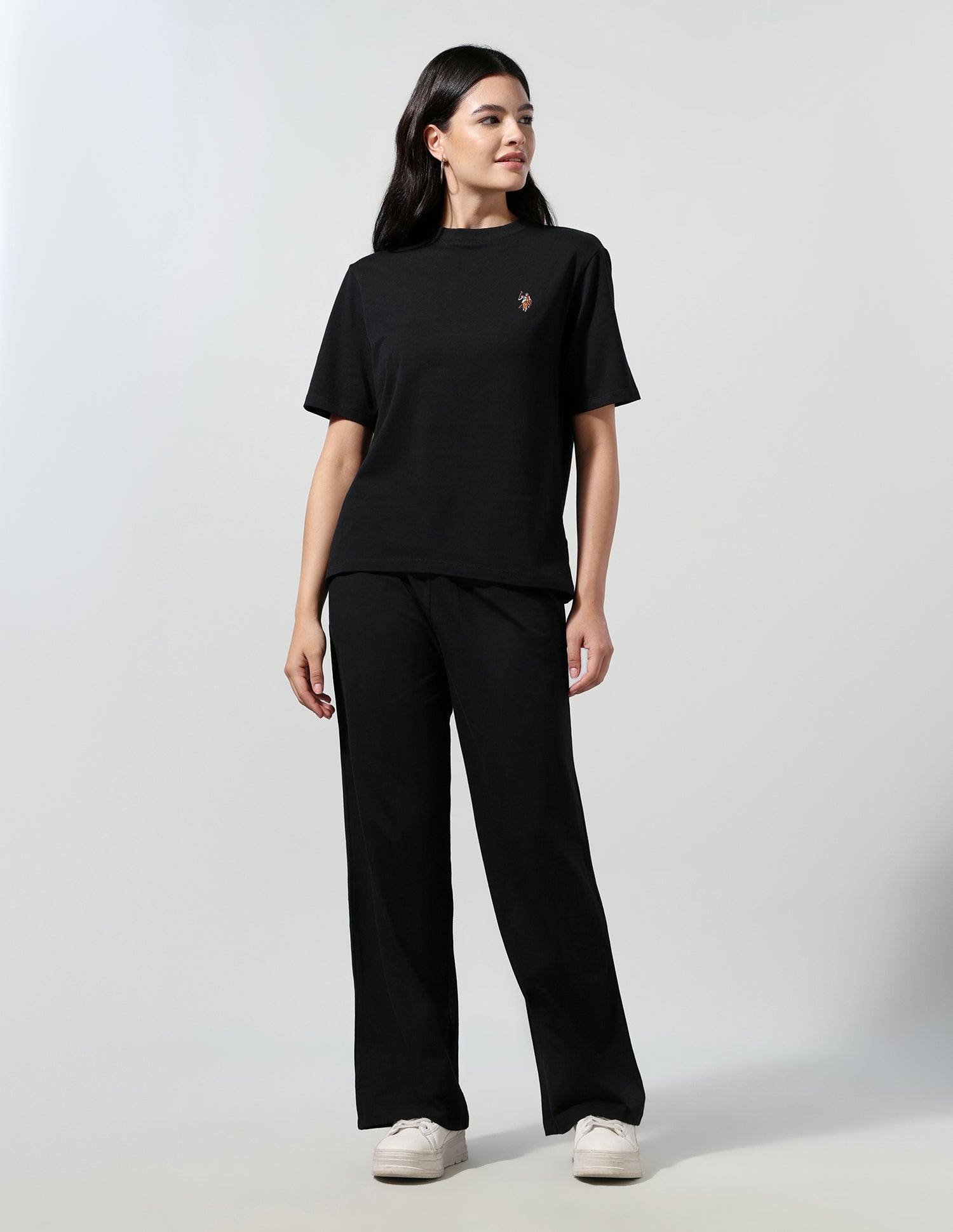 Boxy Fit T-Shirt With Wide Leg Track Pants Black - U.S. Polo Assn. India | Large
