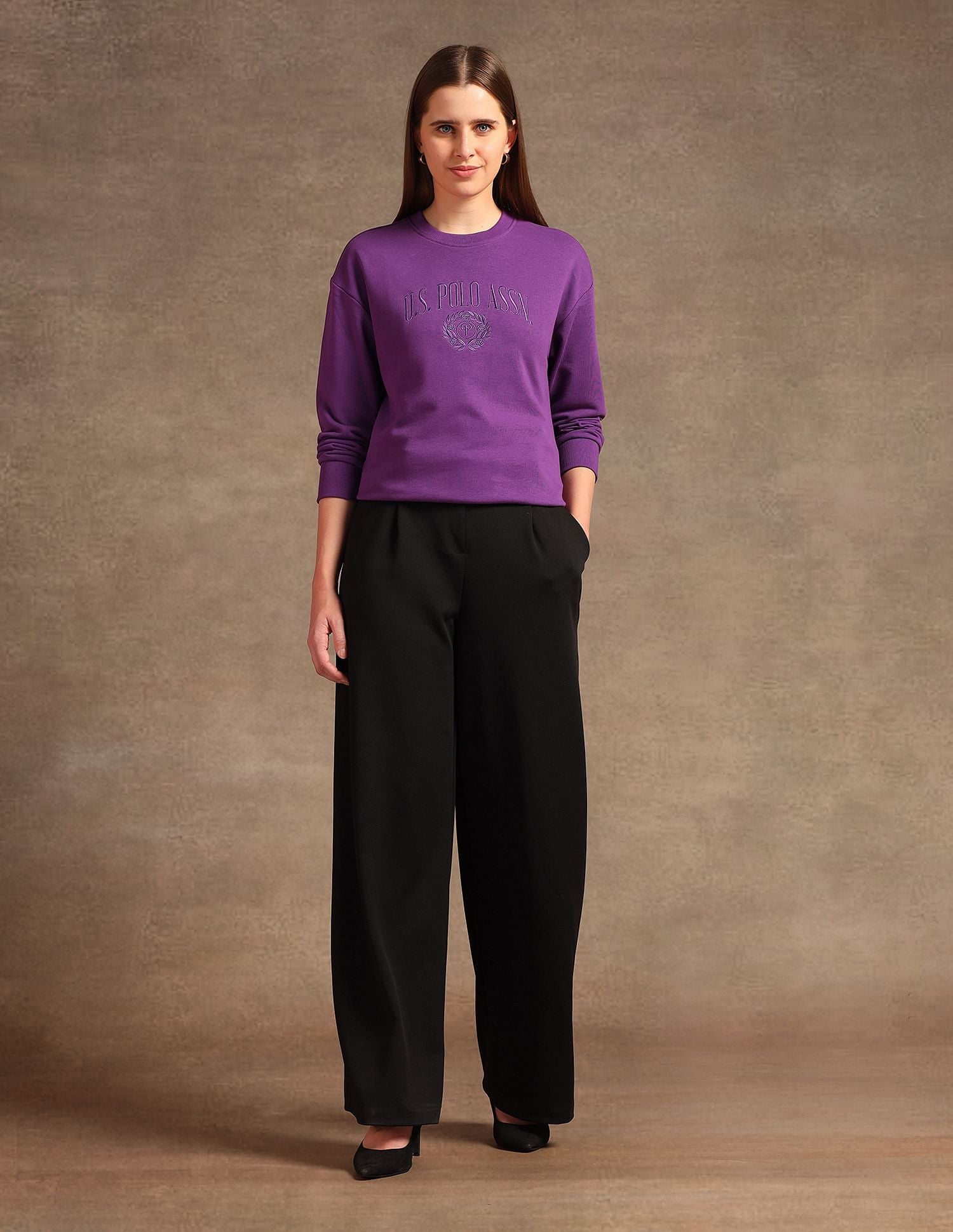 Drop Shoulder Embroidered Sweatshirt Purple - U.S. POLO ASSN. | Large