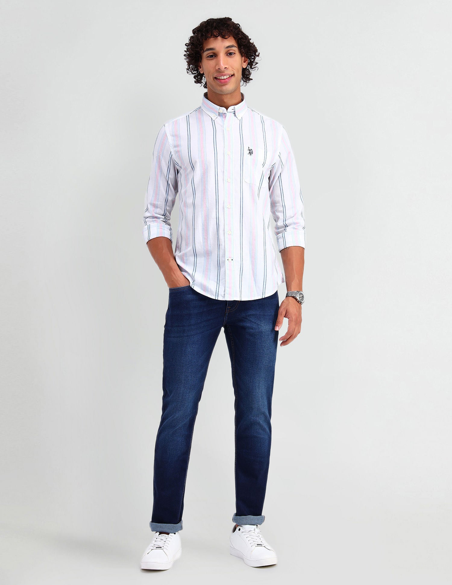 Slim Fit Button Down Shirt Pink - U.S. Polo Assn. India | Large