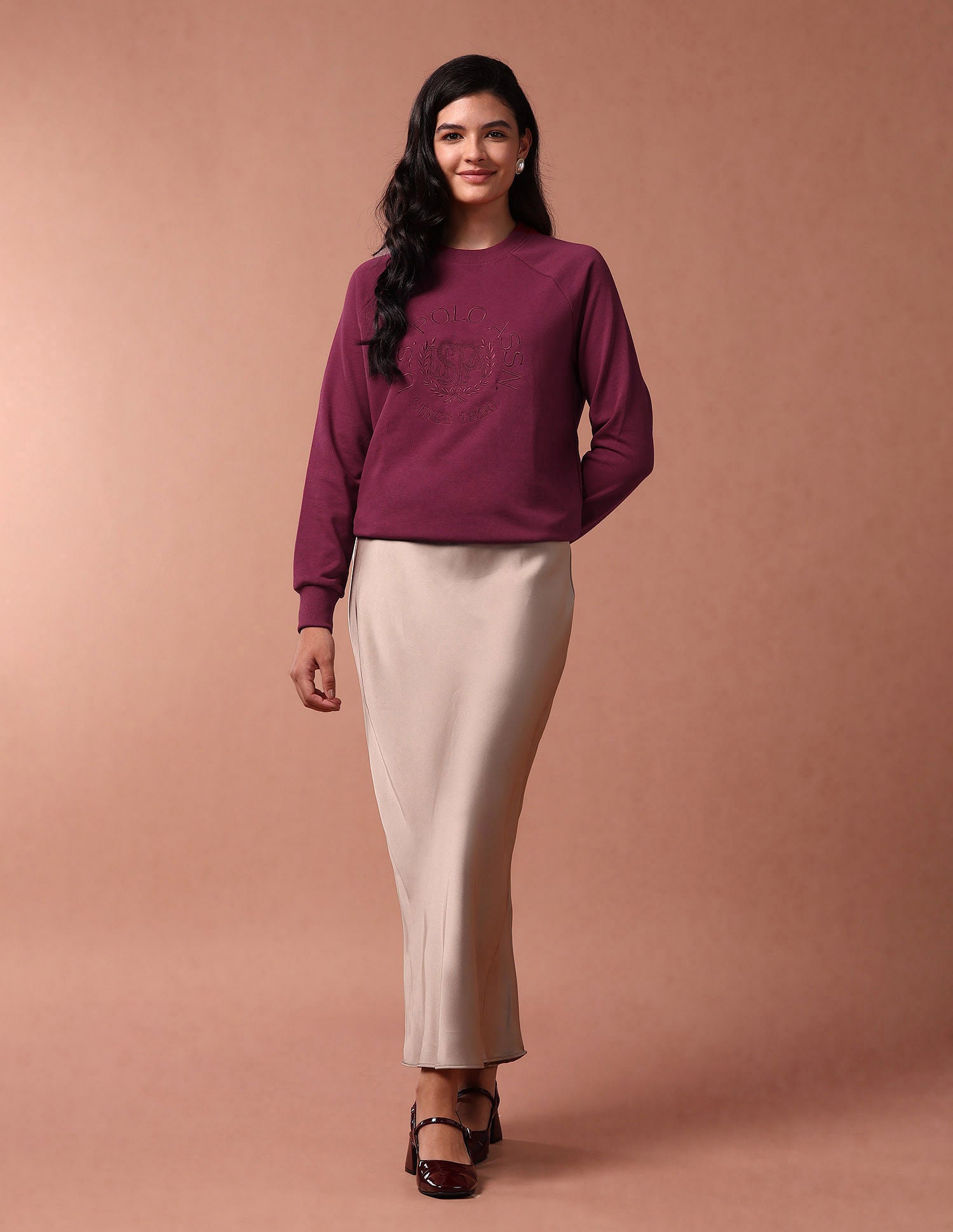 Foil Print Raglan Sleeve Sweatshirt Wine - U.S. POLO ASSN. | Large