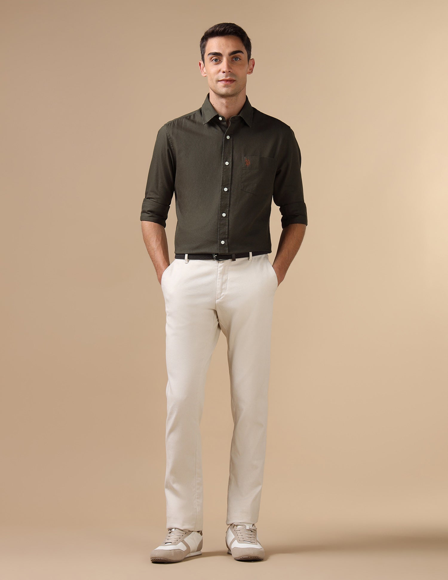 Tailored Fit Pure Cotton Shirt Light Olive - U.S. Polo Assn. India | Large