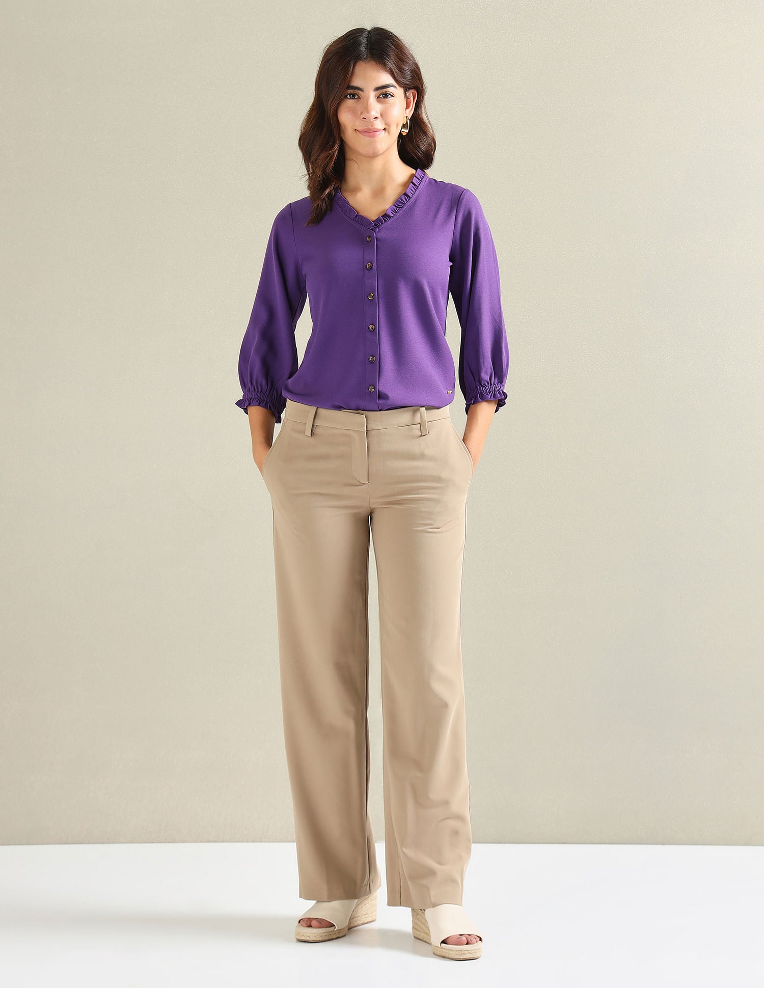 Ruffled Neck Solid Top Purple - U.S. POLO ASSN. | Large