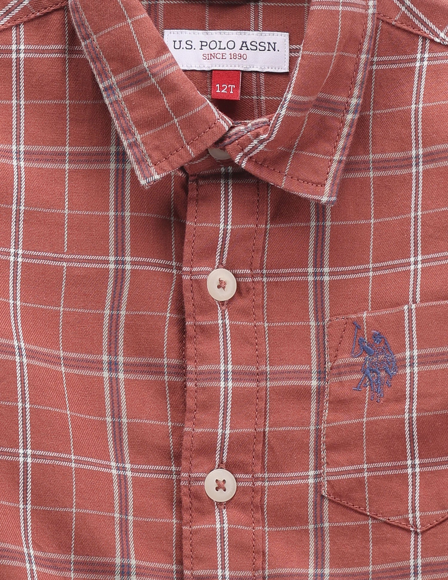Boys Grid Check Twill Shirt Brick Red - U.S. POLO ASSN. | Large