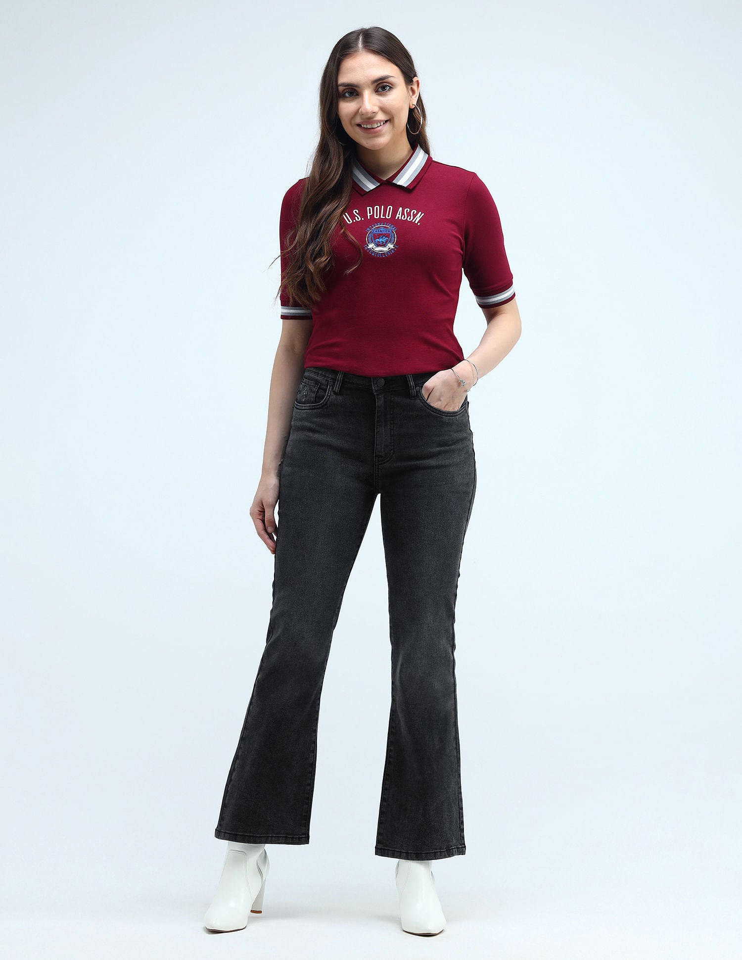 High Rise Flared Fit Jeans Dark Grey - U.S. Polo Assn. India | Large