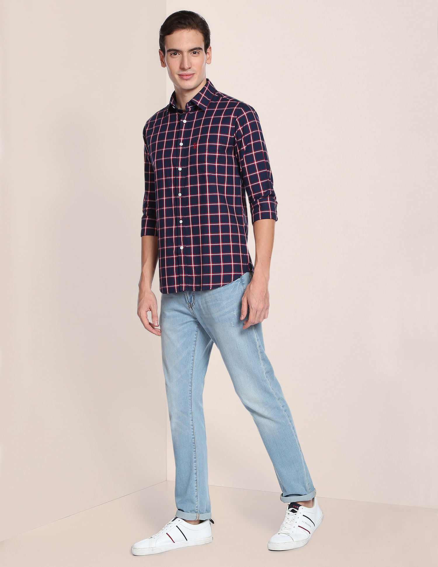 Outdoor Check Herringbone Shirt Navy - U.S. Polo Assn. India | Large