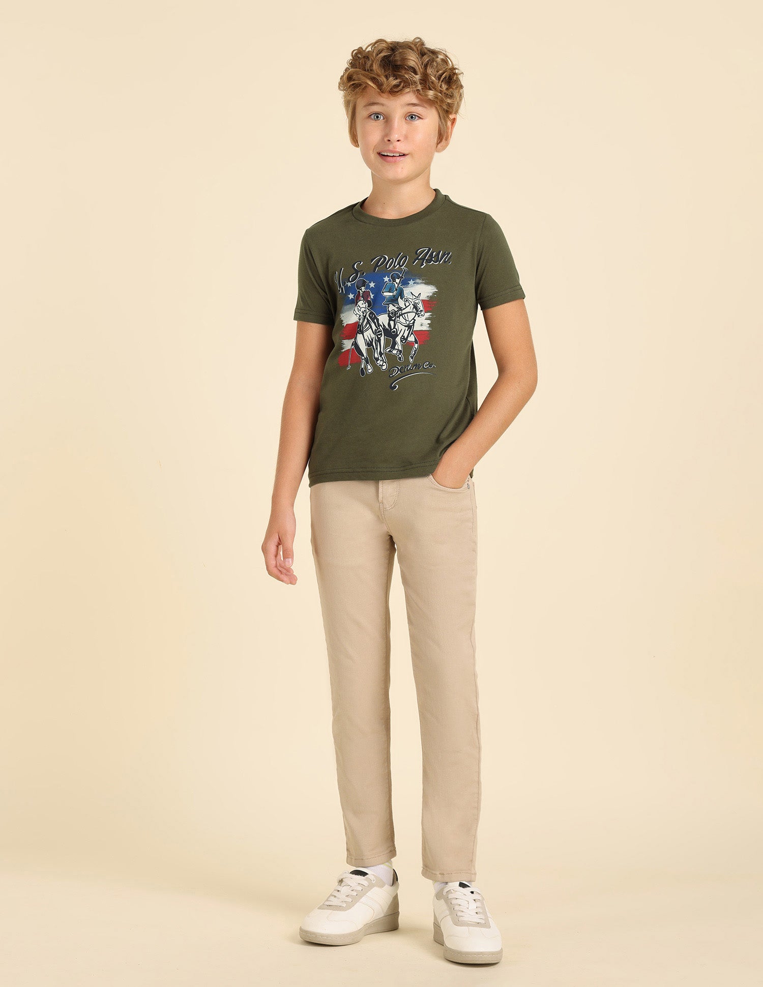 Boys Graphic Printed Regular Fit T-Shirt Olive - U.S. POLO ASSN. | Large