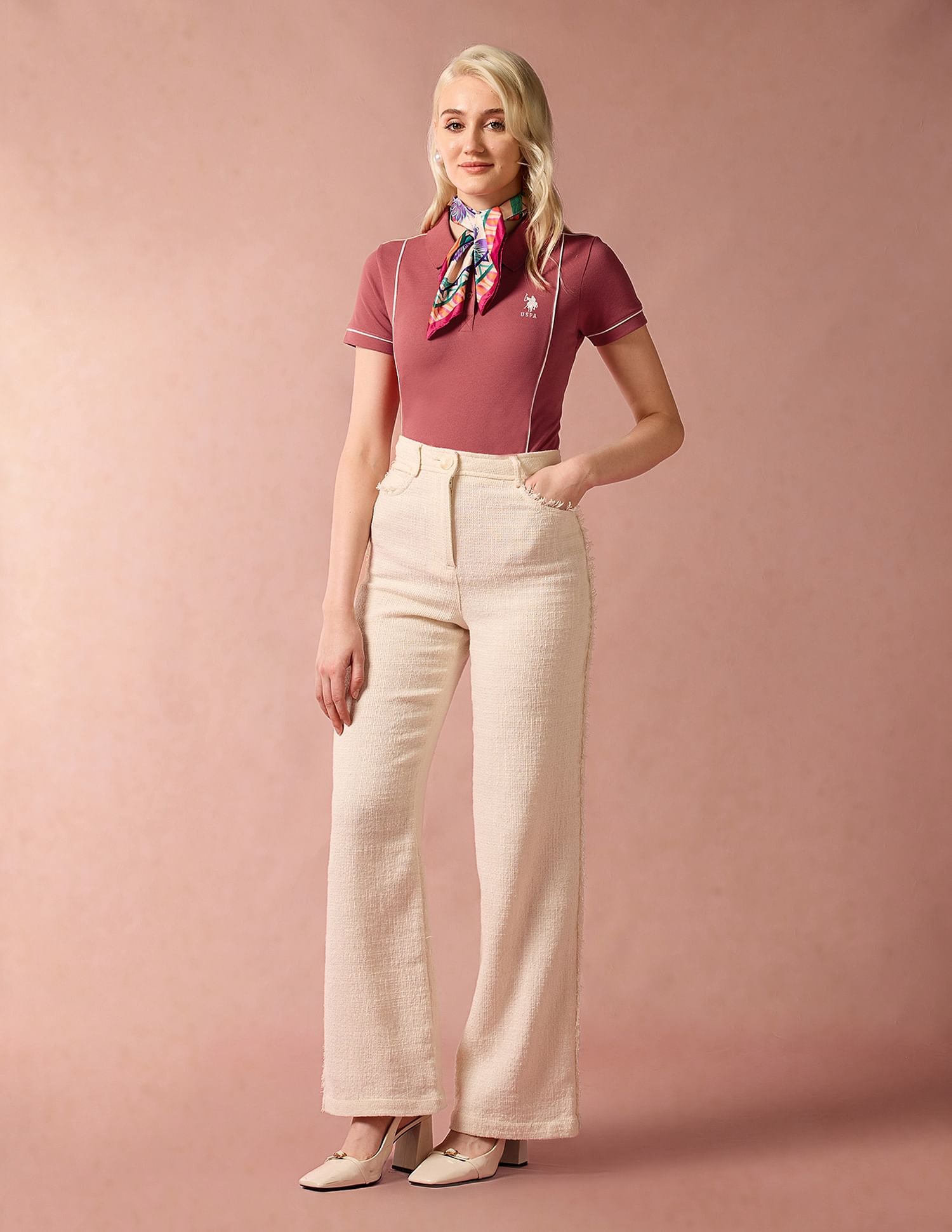 Contrast Piping Cotton Polo Shirt Coral - U.S. POLO ASSN. | Large